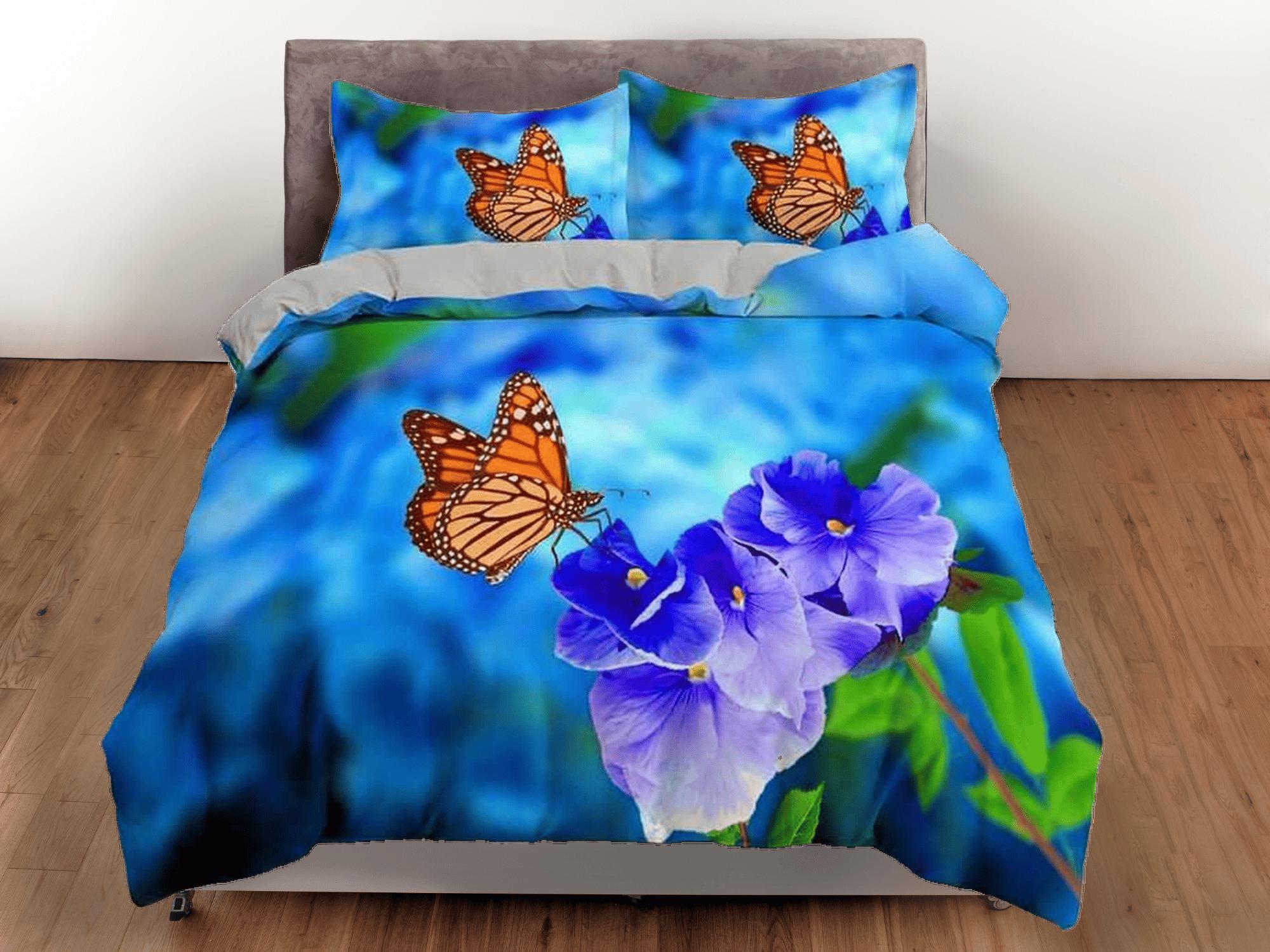 daintyduvet Monarch butterfly lavender flower bedding duvet cover boho chic dorm bedding full size adult duvet king queen twin, nursery toddler bedding