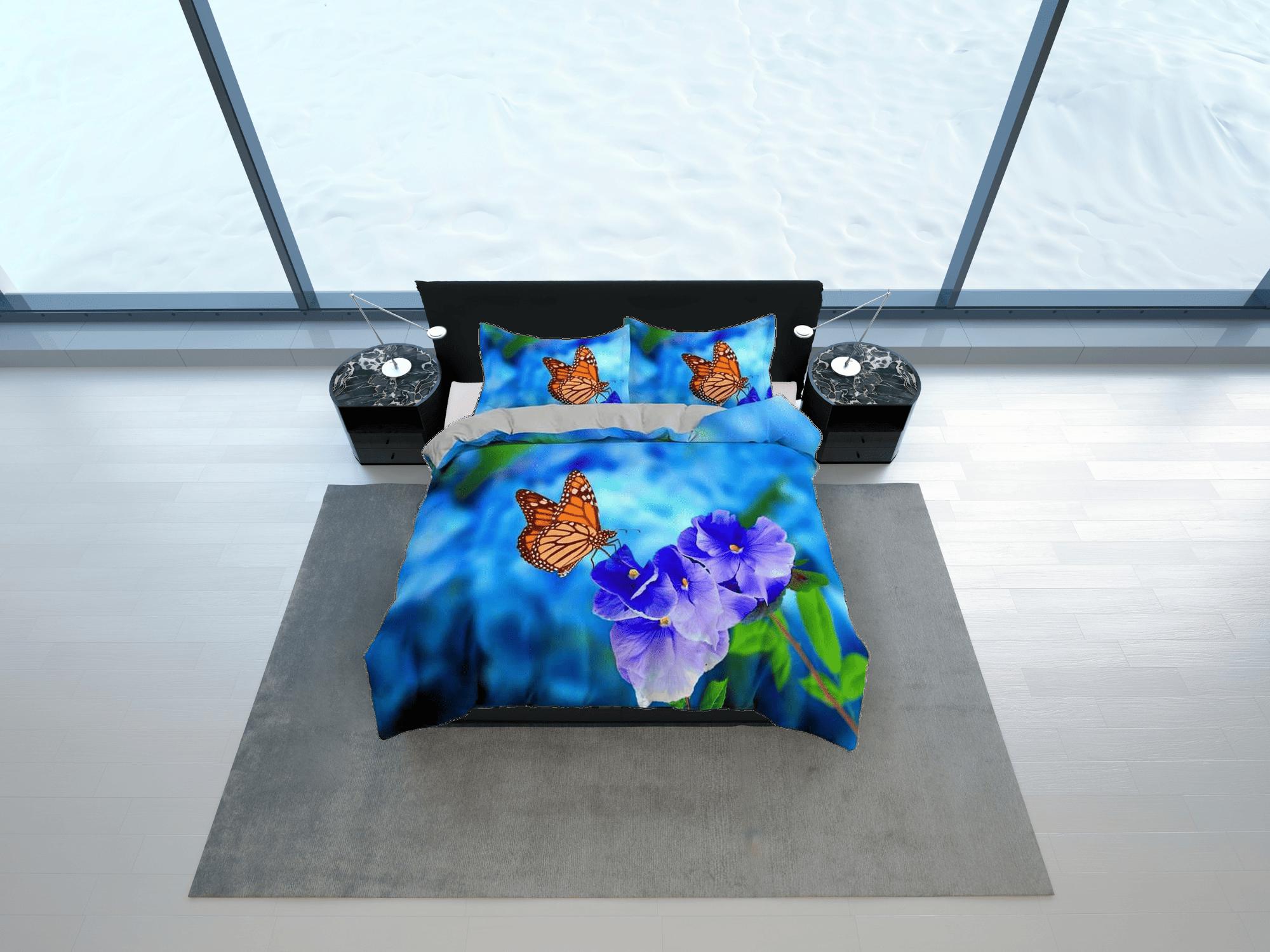 daintyduvet Monarch butterfly lavender flower bedding duvet cover boho chic dorm bedding full size adult duvet king queen twin, nursery toddler bedding