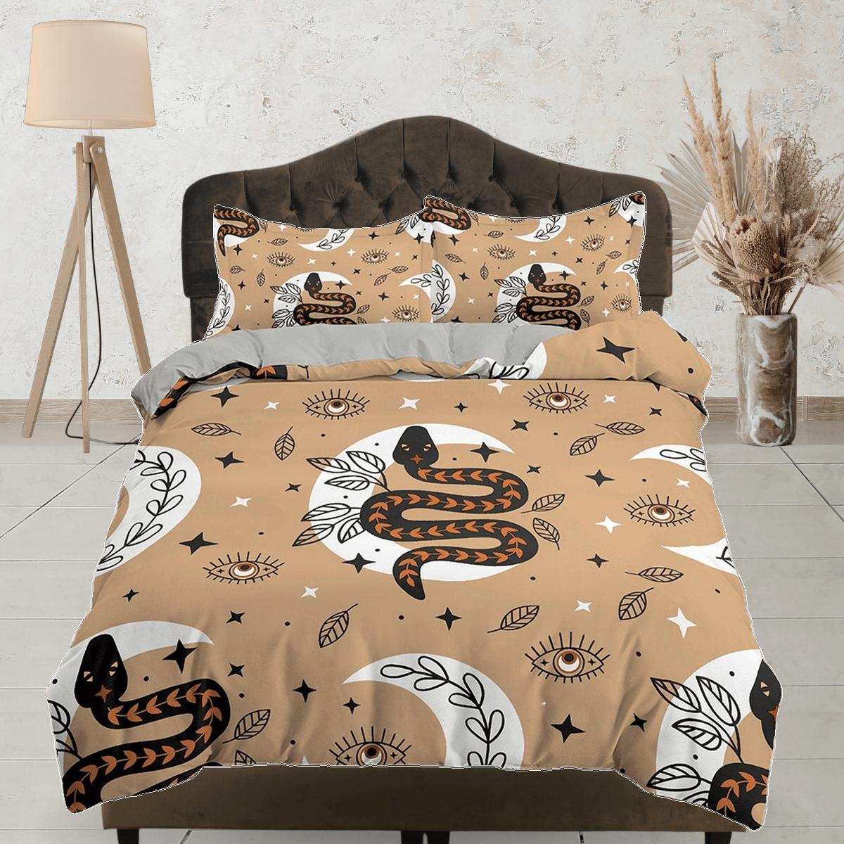 daintyduvet Moon Snake Astrology Boho Bedding, Zodiac Gift Celestial Dorm Bedding, Duvet Cover Set, Aesthetic Duvet Cover King Queen Full Twin Single