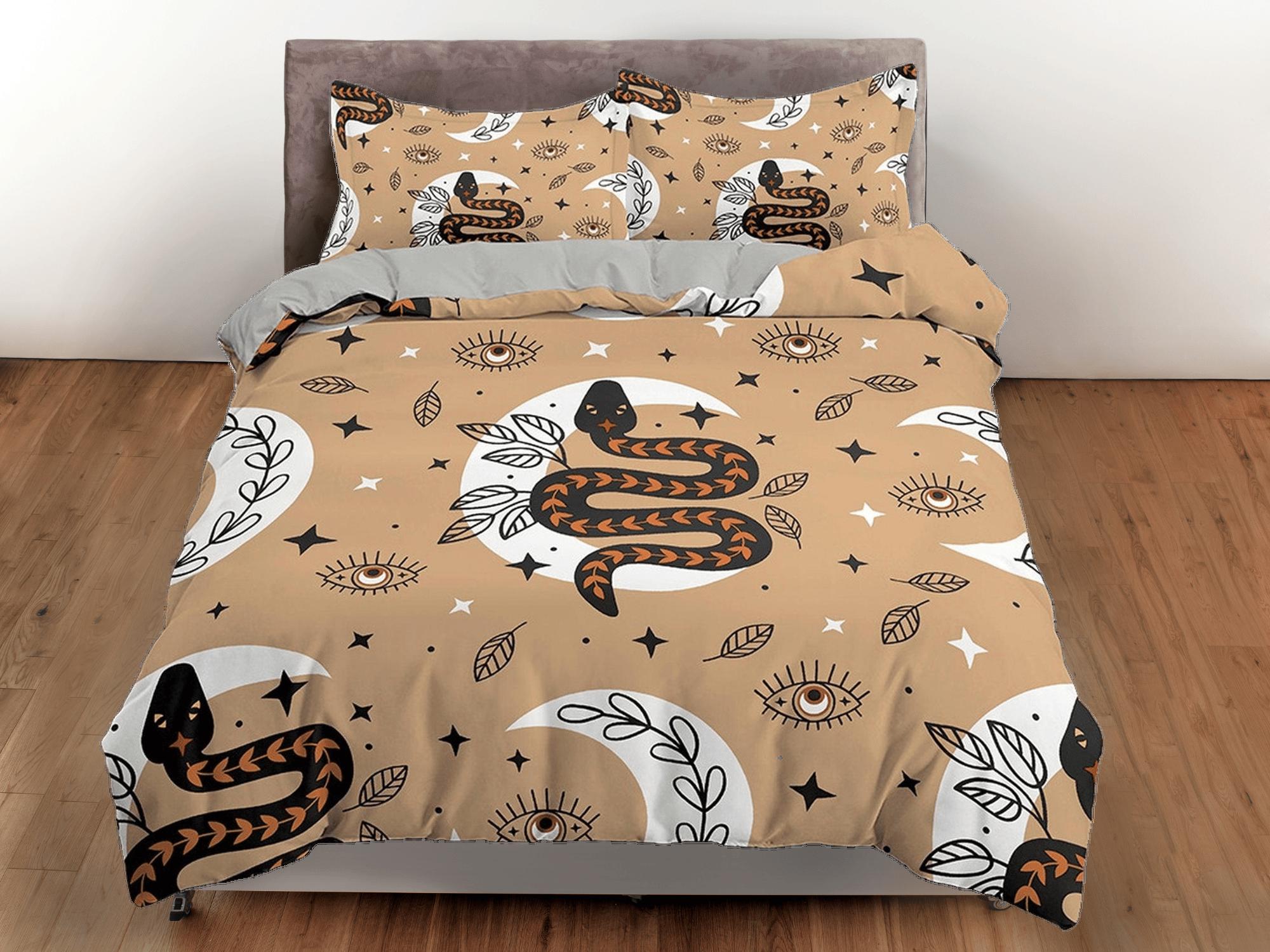daintyduvet Moon Snake Astrology Boho Bedding, Zodiac Gift Celestial Dorm Bedding, Duvet Cover Set, Aesthetic Duvet Cover King Queen Full Twin Single
