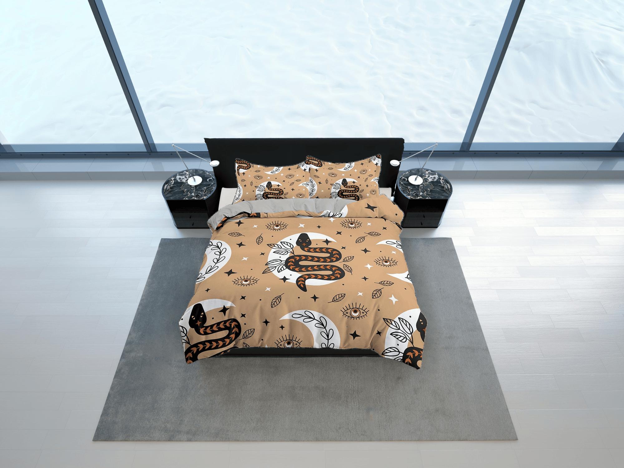 daintyduvet Moon Snake Astrology Boho Bedding, Zodiac Gift Celestial Dorm Bedding, Duvet Cover Set, Aesthetic Duvet Cover King Queen Full Twin Single