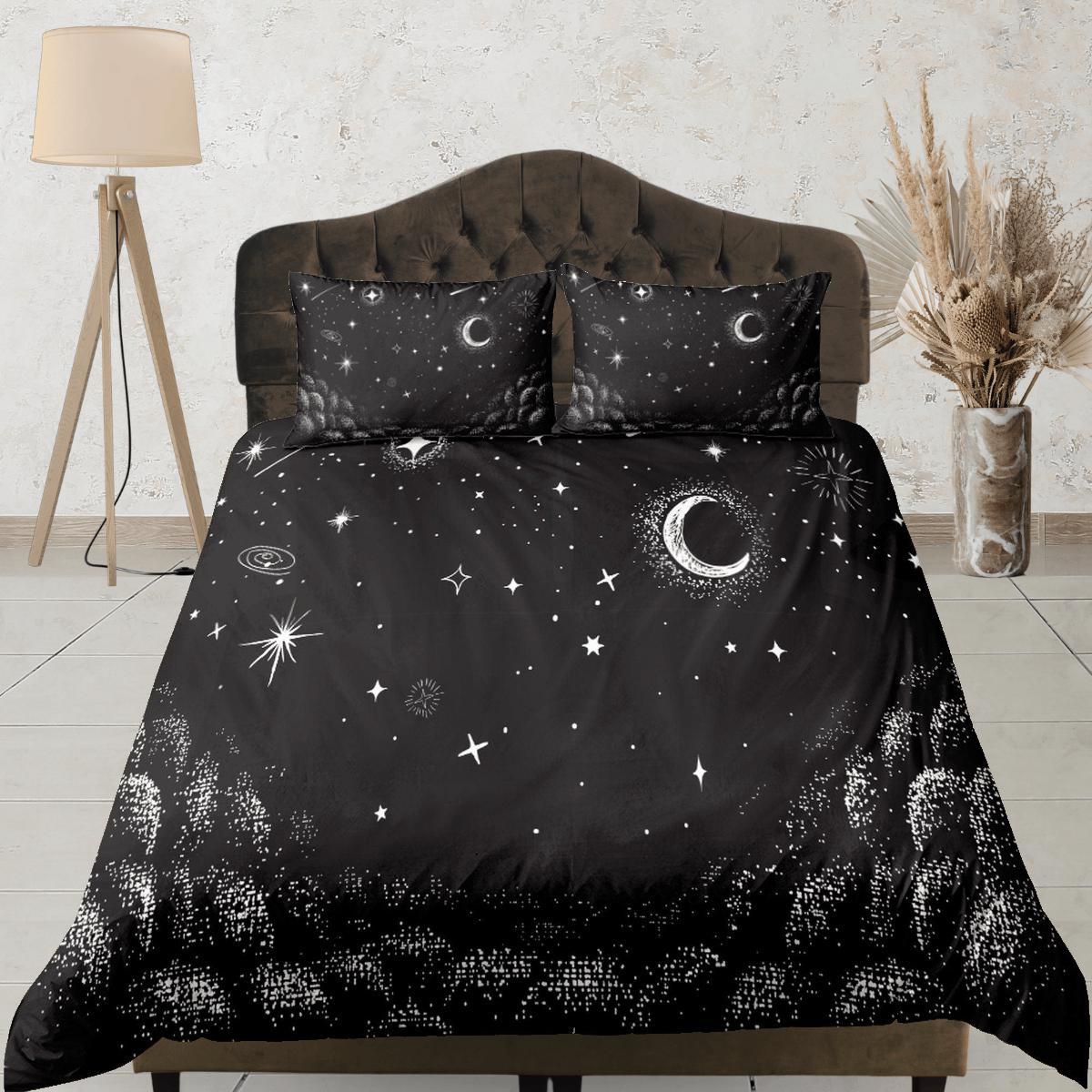 daintyduvet Moon Stars Galaxy Black Duvet Cover Set Bedspread, Dorm Bedding with Pillowcase