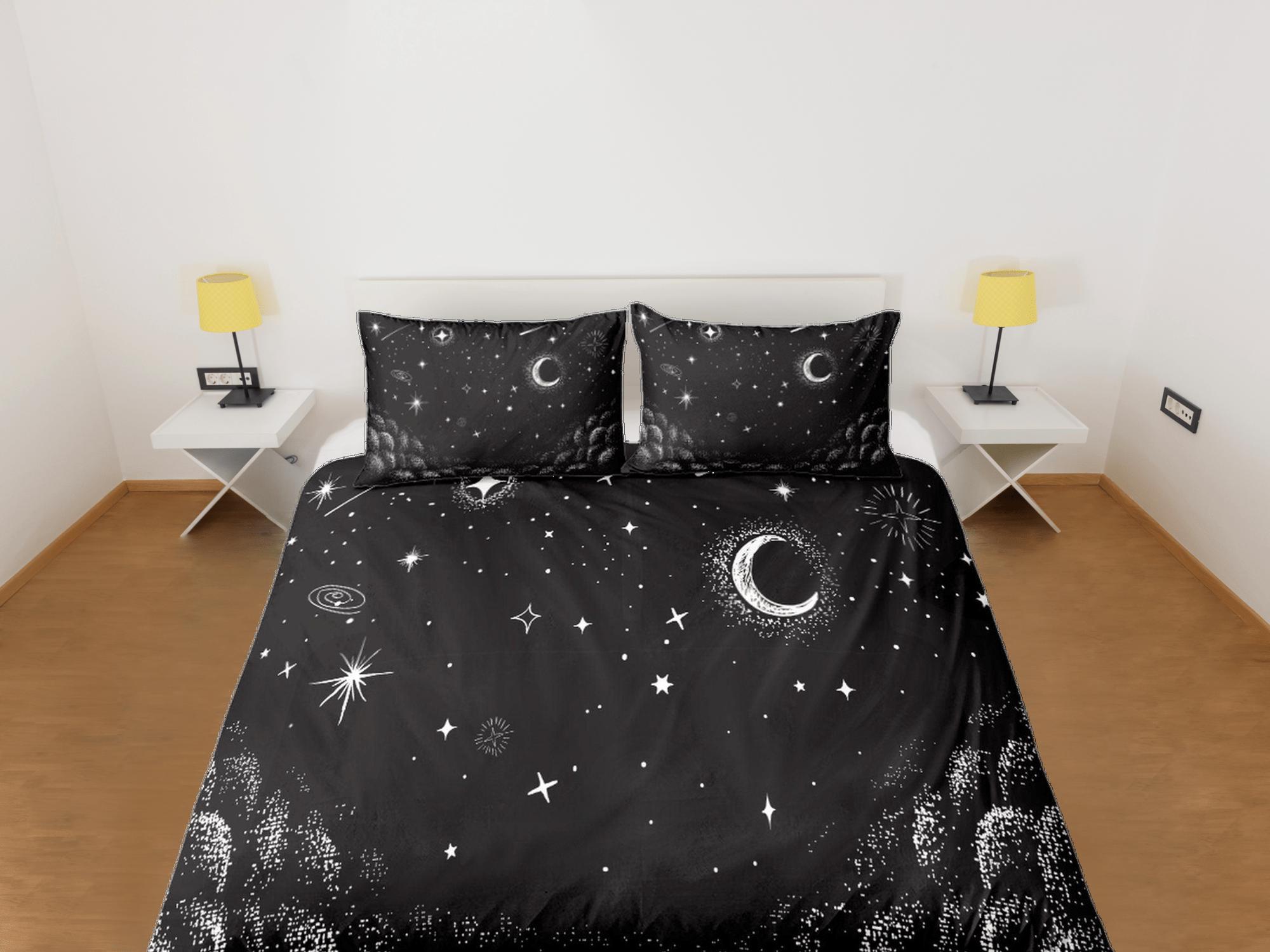 daintyduvet Moon Stars Galaxy Black Duvet Cover Set Bedspread, Dorm Bedding with Pillowcase