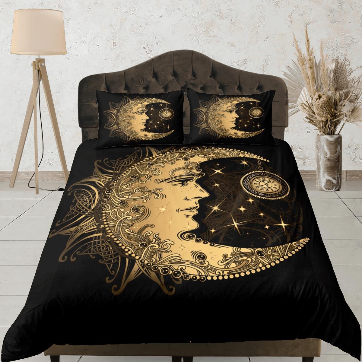 daintyduvet Moon Tarot Black Duvet Cover Colorful Dorm Bedding Set Full Wiccan Gothic Style