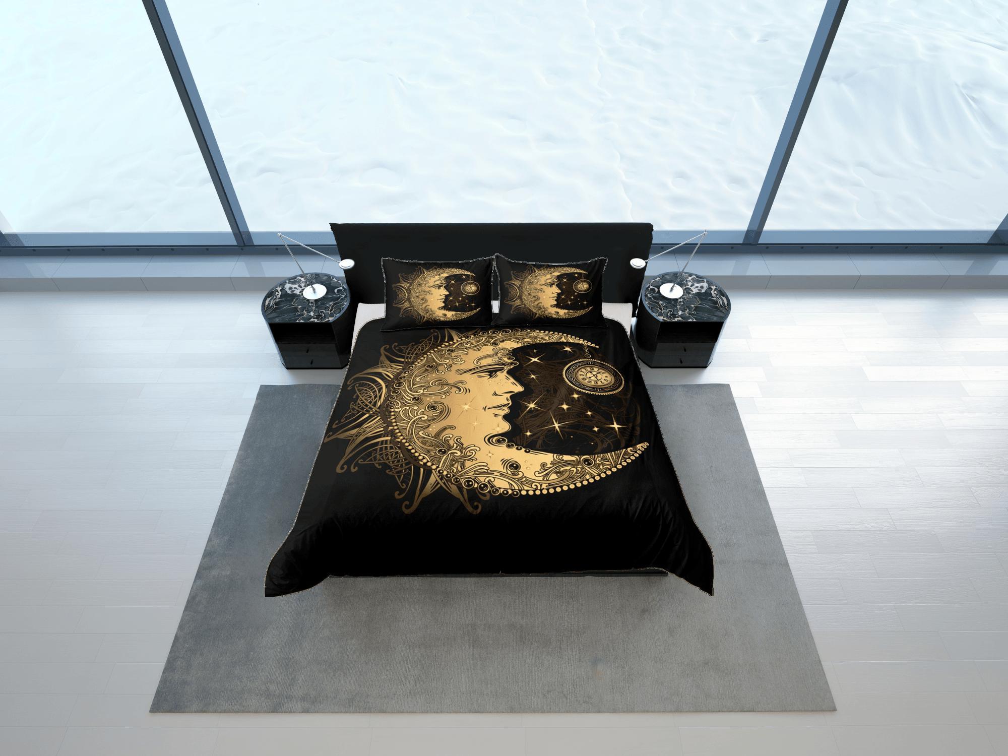 daintyduvet Moon Tarot Black Duvet Cover Colorful Dorm Bedding Set Full Wiccan Gothic Style