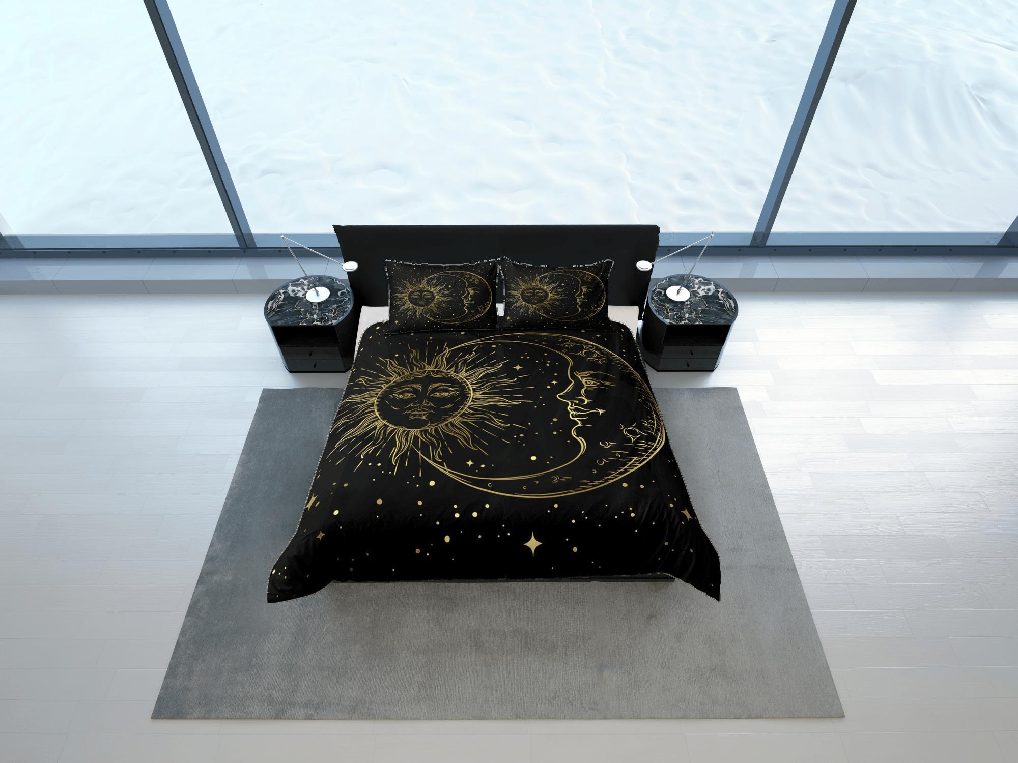 daintyduvet Moon Tarot Black Duvet Cover Colorful Dorm Bedding Set Full, Wiccan Sun and Moon Gothic