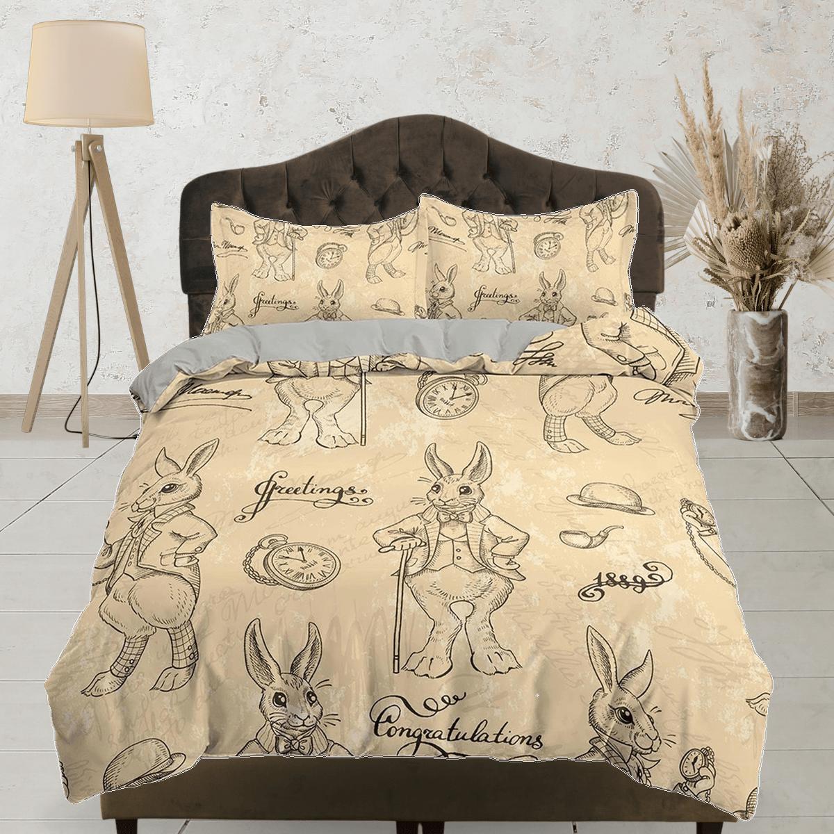 daintyduvet Mr. rabbit in beige toddler bedding, duvet cover for nursery kids, crib bedding with pillowcase, baby zipper bedding, king queen full twin