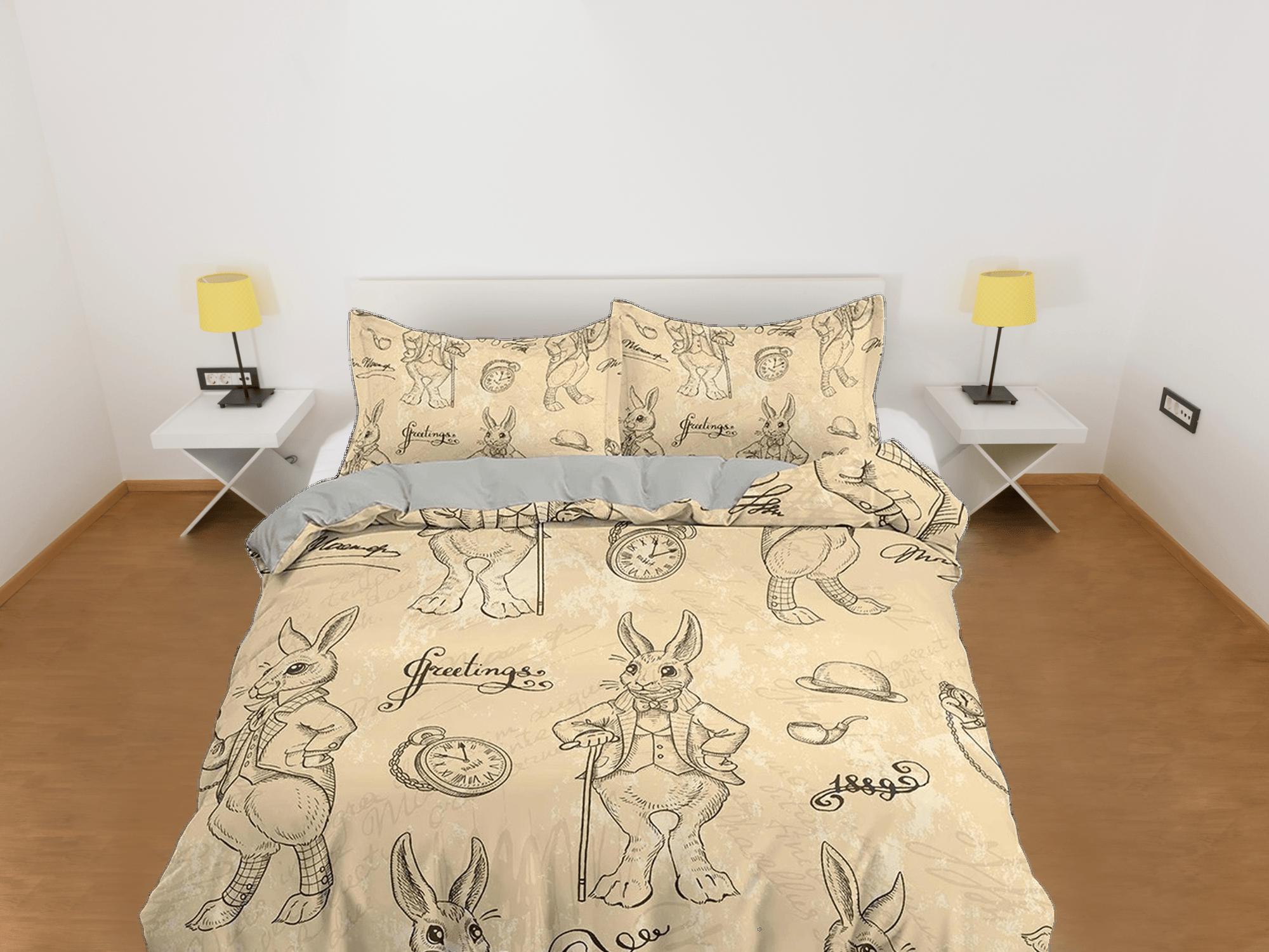 daintyduvet Mr. rabbit in beige toddler bedding, duvet cover for nursery kids, crib bedding with pillowcase, baby zipper bedding, king queen full twin
