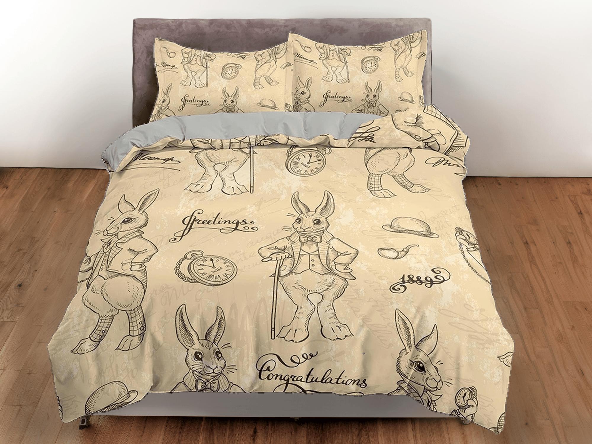 daintyduvet Mr. rabbit in beige toddler bedding, duvet cover for nursery kids, crib bedding with pillowcase, baby zipper bedding, king queen full twin