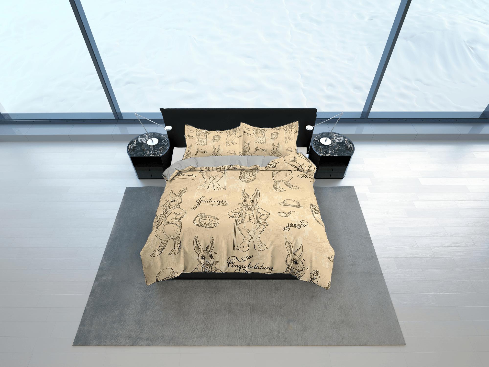 daintyduvet Mr. rabbit in beige toddler bedding, duvet cover for nursery kids, crib bedding with pillowcase, baby zipper bedding, king queen full twin