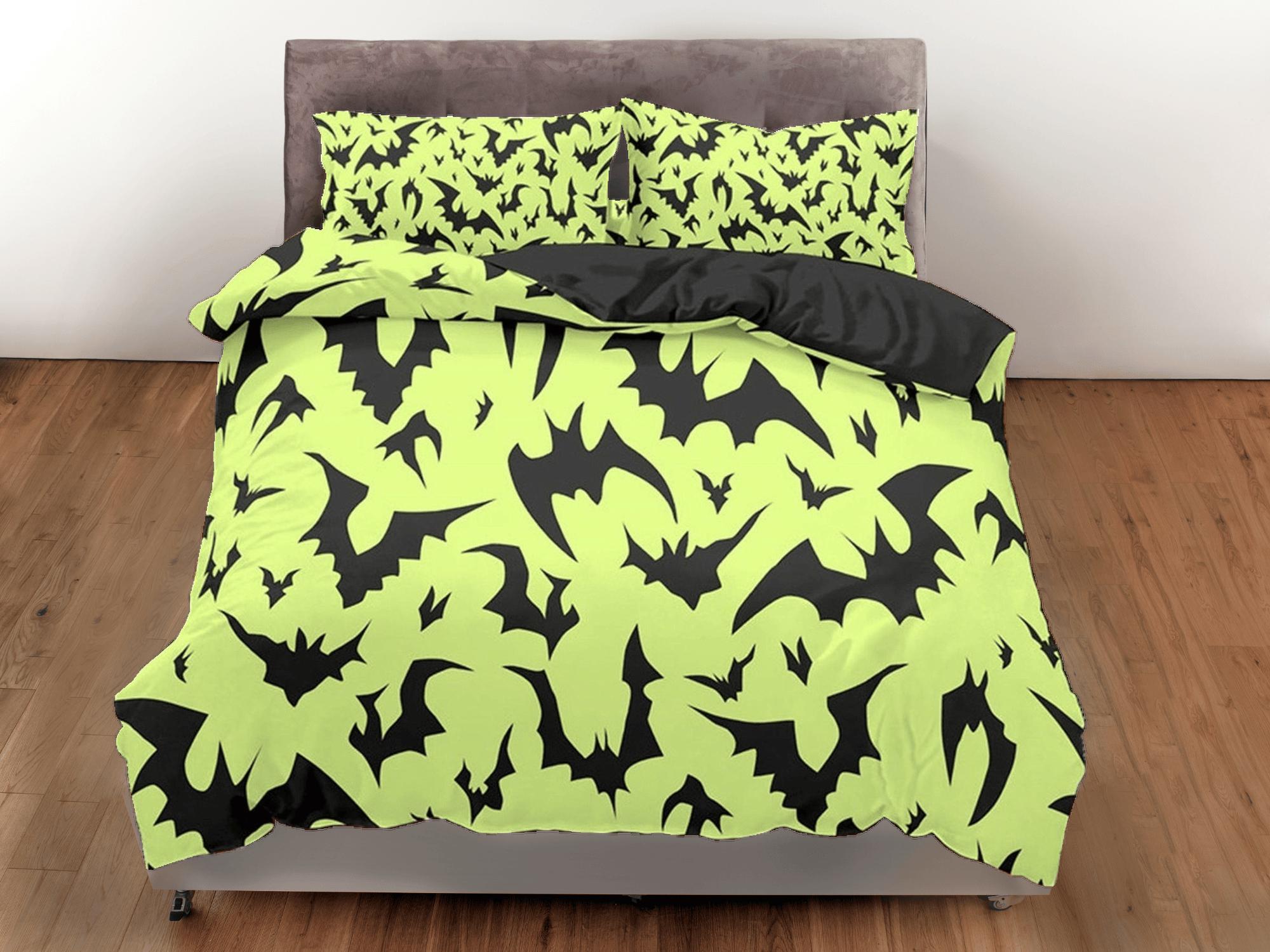daintyduvet Neon green bats halloween bedding & pillowcase, gothic duvet cover, dorm bedding, goth decor toddler bedding, halloween gift