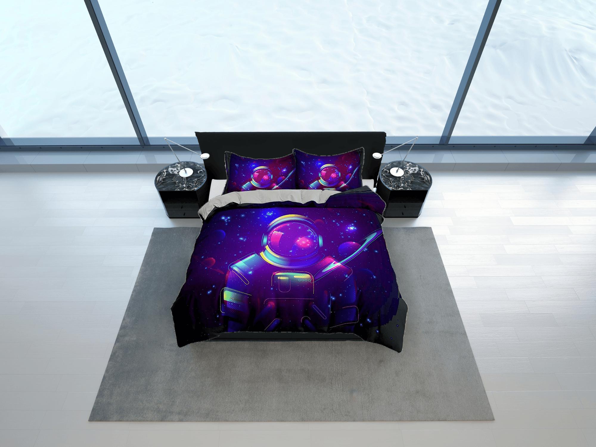daintyduvet Neon Space Galaxy Astronaut Purple Bedding, Cool Hippie Duvet Cover Set, Bedding for Kids, Teens, Boys and Adults, Dark Colored Bed Cover