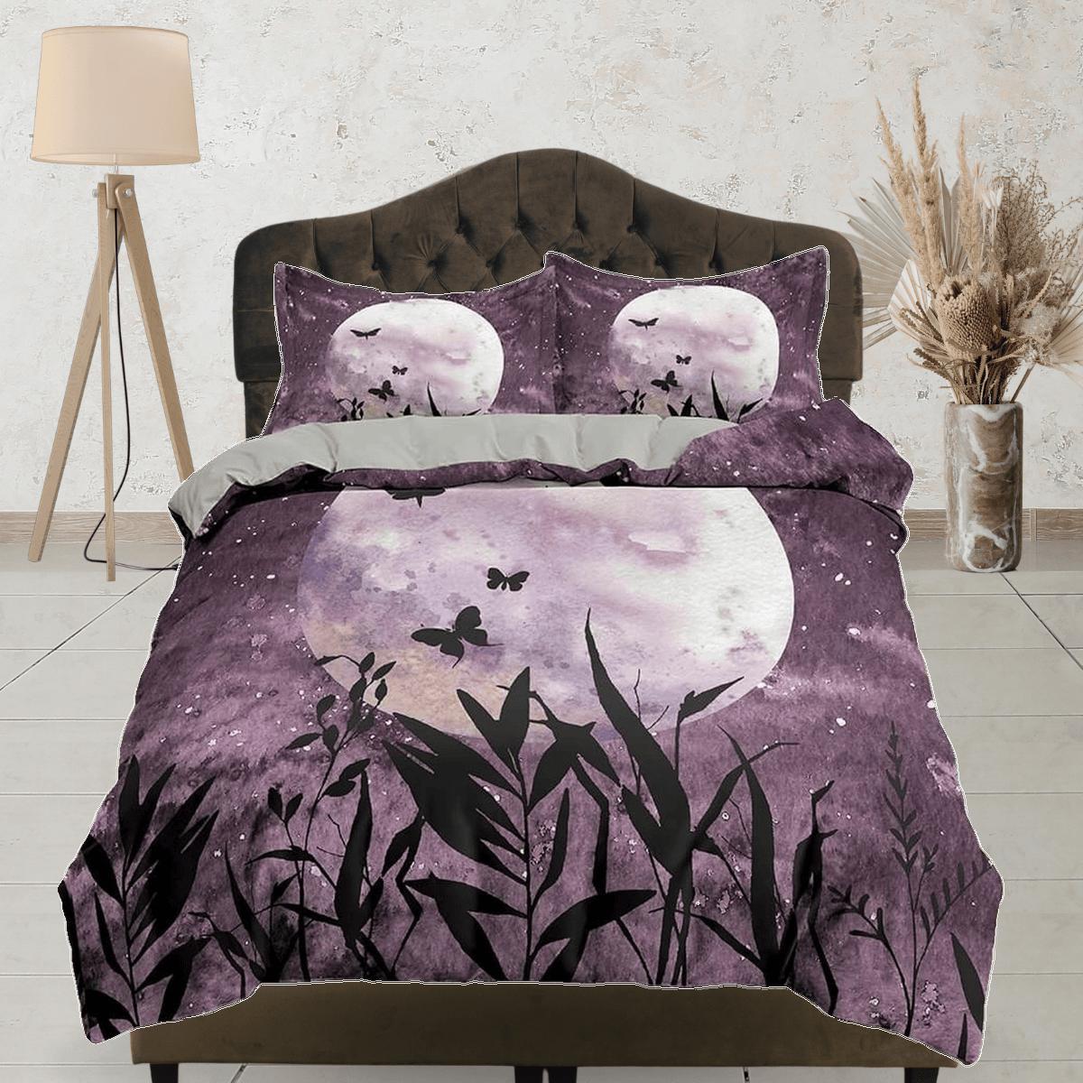 daintyduvet Night butterfly moon duvet cover set galaxy bedding, space bedding set full, duvet cover king, queen, dorm bedding, toddler bedding