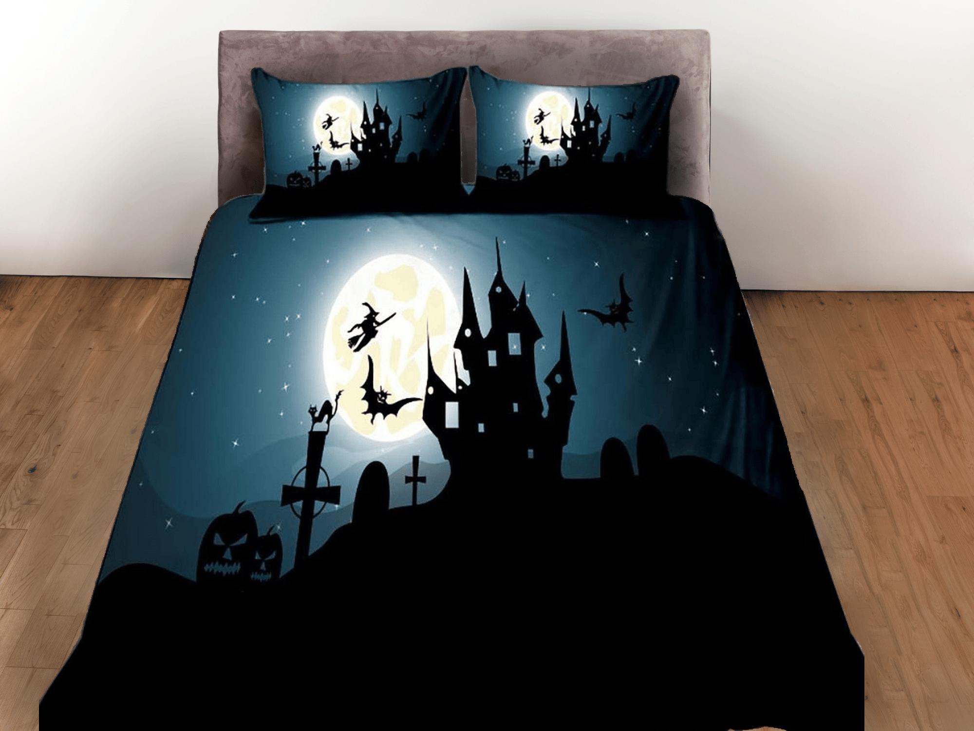 daintyduvet Night haunted house halloween bedding & pillowcase, gothic duvet cover, dorm bedding, goth decor toddler bedding, halloween gift