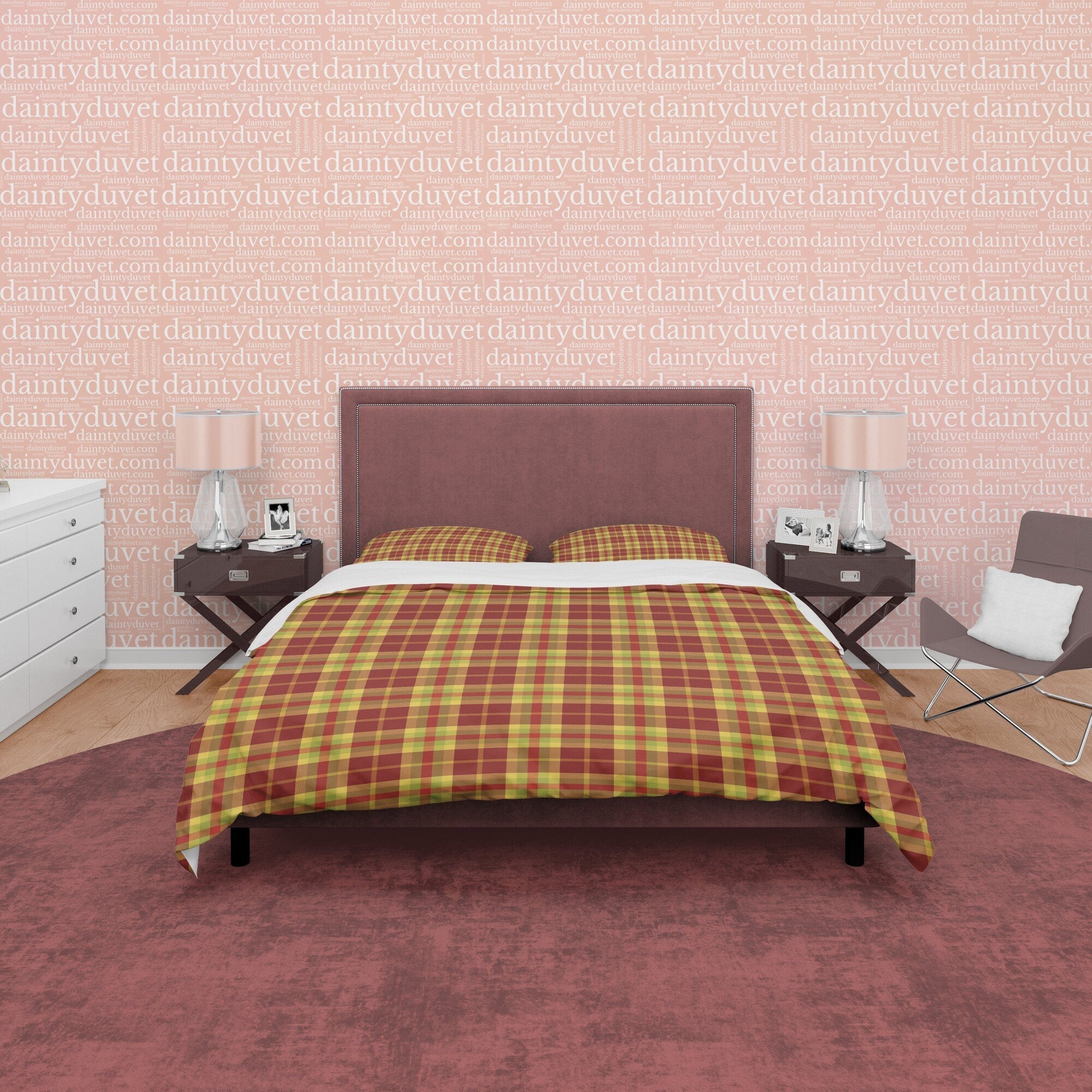 Nude Color Plaid Bedding Checkered Cotton Duvet Cover, Modern Farmhouse Rustic Bedroom Set, Brown Yellow Blanket Cover Tartan Quilt Cover