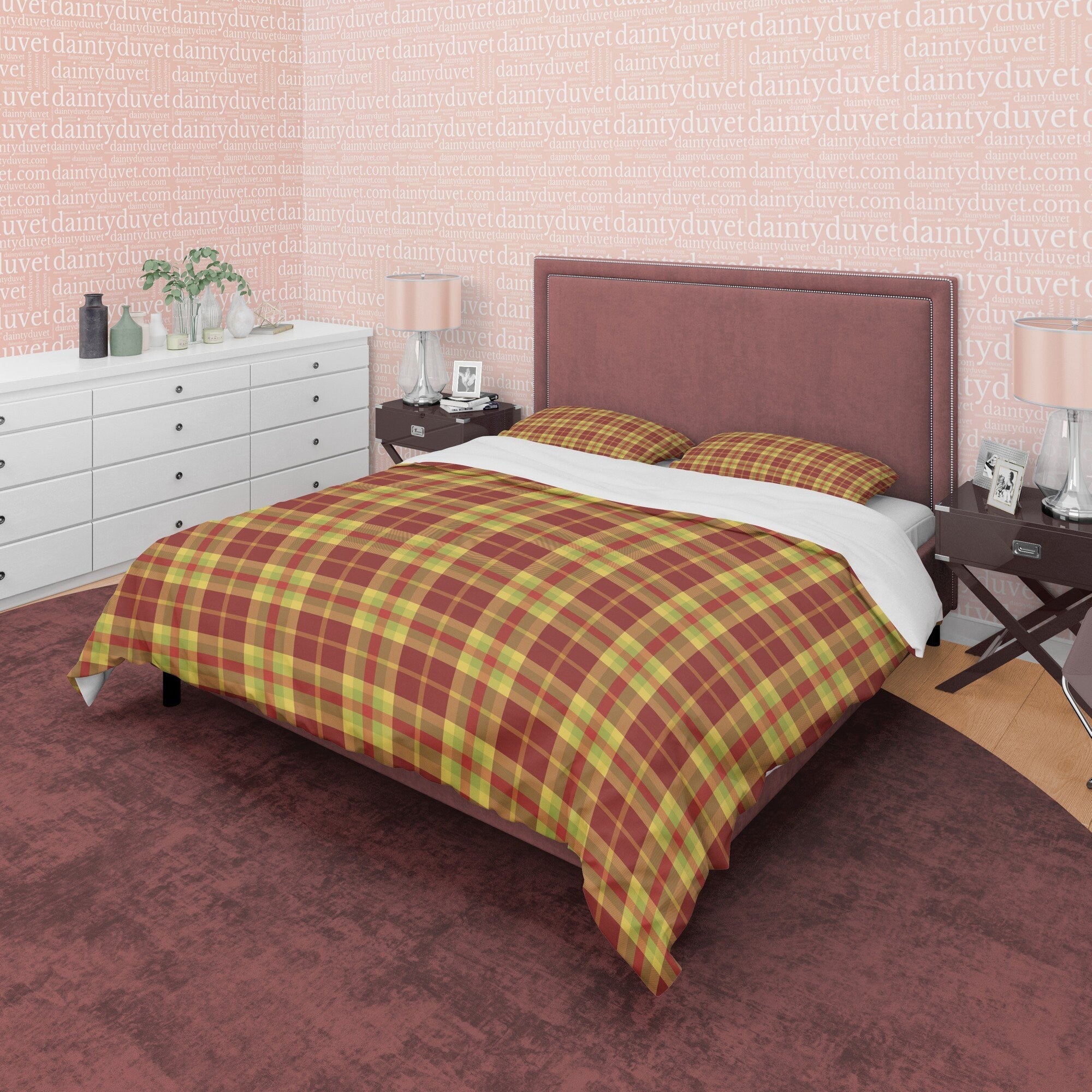 Nude Color Plaid Bedding Checkered Cotton Duvet Cover, Modern Farmhouse Rustic Bedroom Set, Brown Yellow Blanket Cover Tartan Quilt Cover