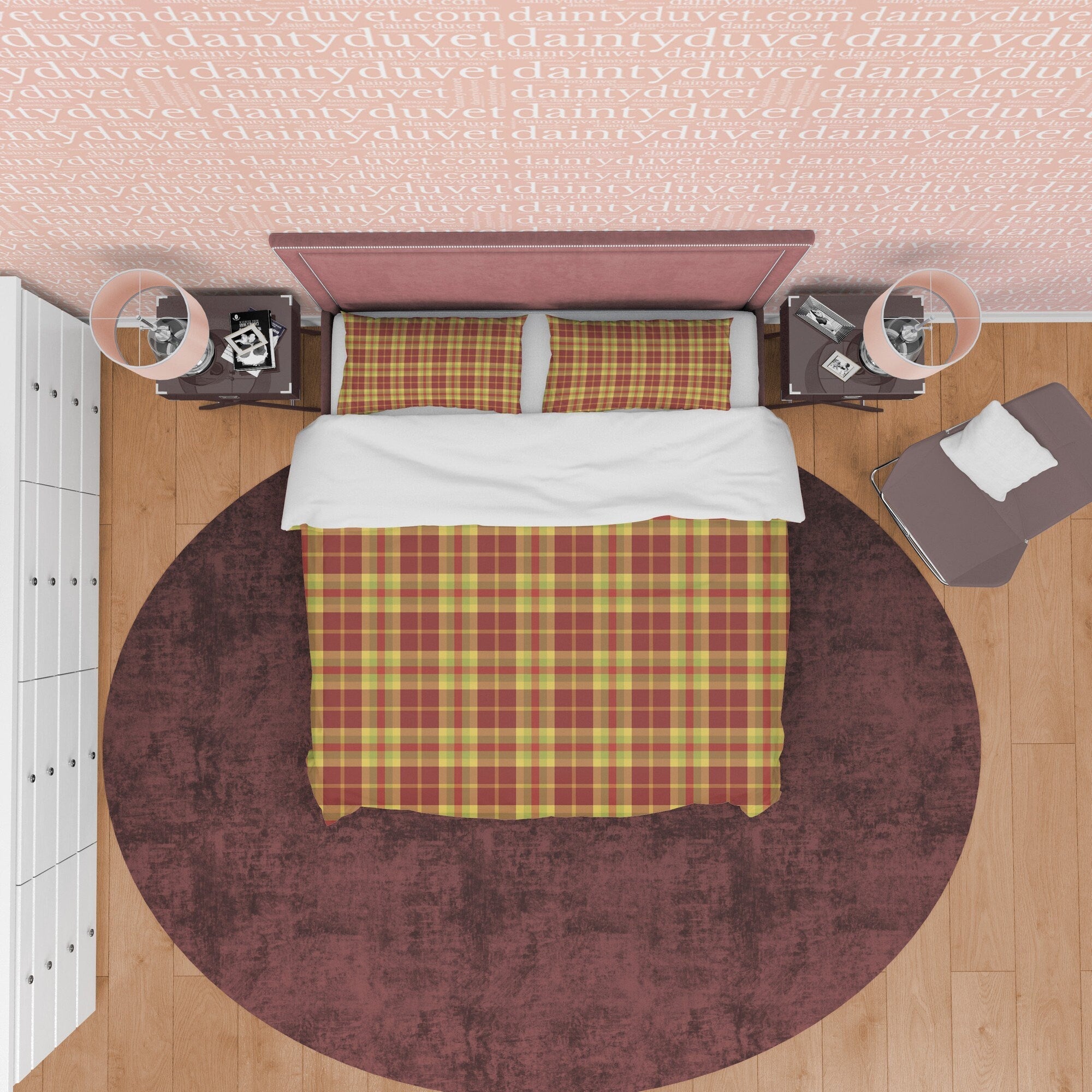 Nude Color Plaid Bedding Checkered Cotton Duvet Cover, Modern Farmhouse Rustic Bedroom Set, Brown Yellow Blanket Cover Tartan Quilt Cover