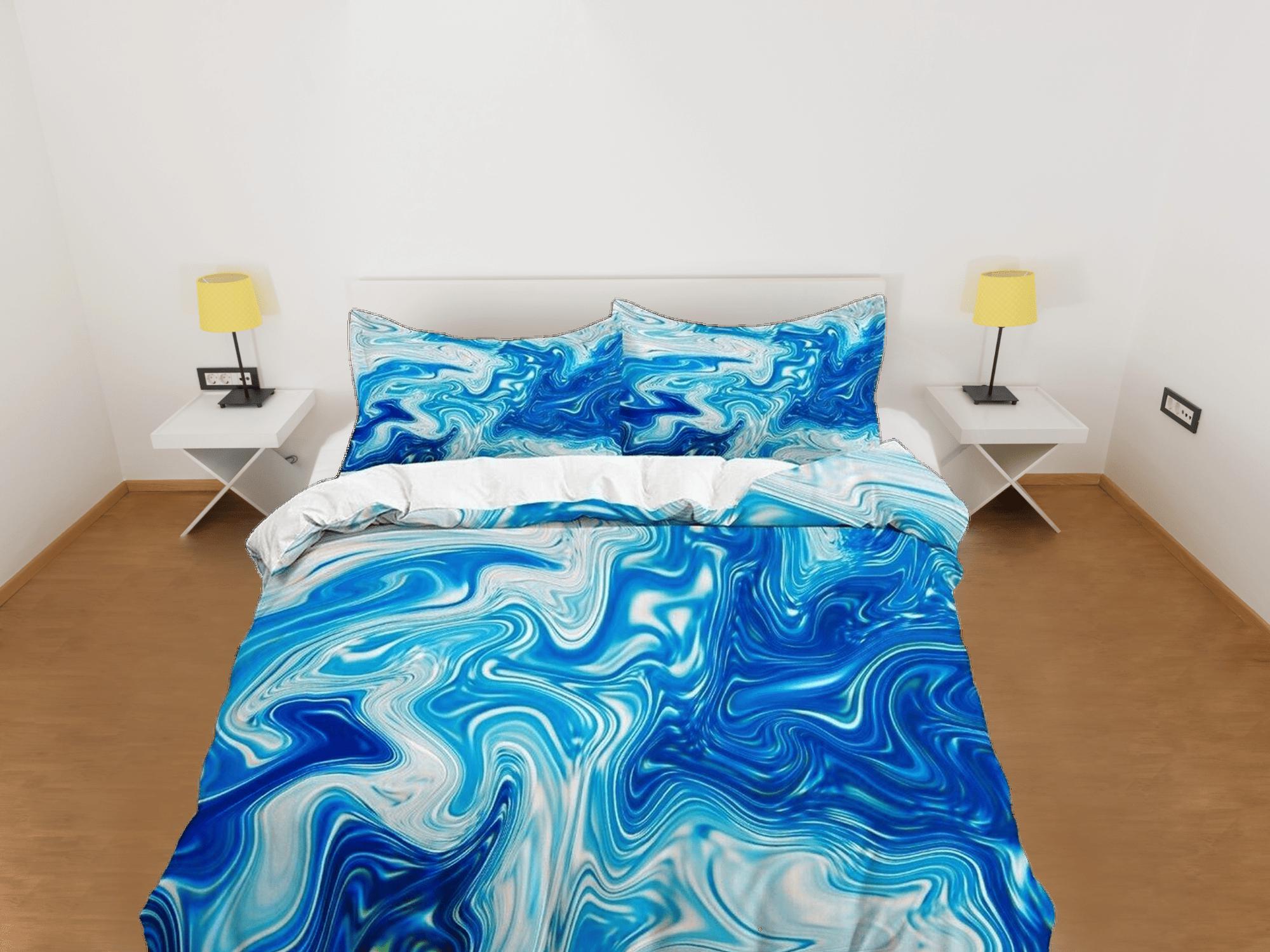 daintyduvet Ocean waves marble blue bedding contemporary bedroom set aesthetic duvet cover abstract art room decor boho chic bedding set full king queen