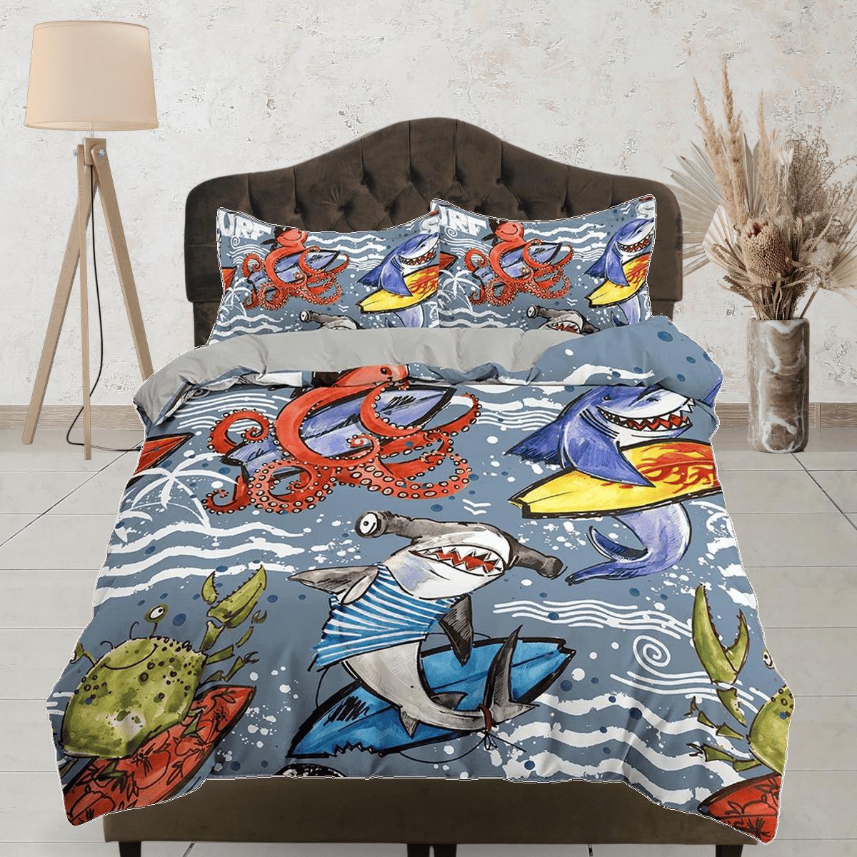 daintyduvet Octopus and Sharks Bedding, Duvet Cover Set & Pillowcase, Zipper Bedding, Dorm Bedding, Teens Adult Duvet King Queen Full Twin Single