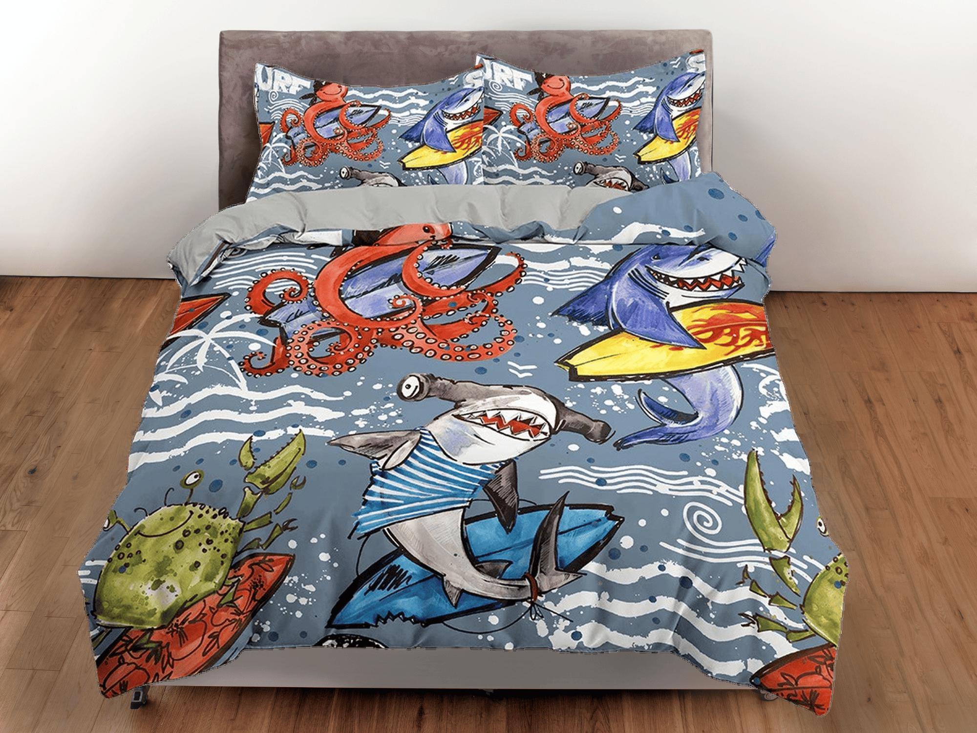 daintyduvet Octopus and Sharks Bedding, Duvet Cover Set & Pillowcase, Zipper Bedding, Dorm Bedding, Teens Adult Duvet King Queen Full Twin Single