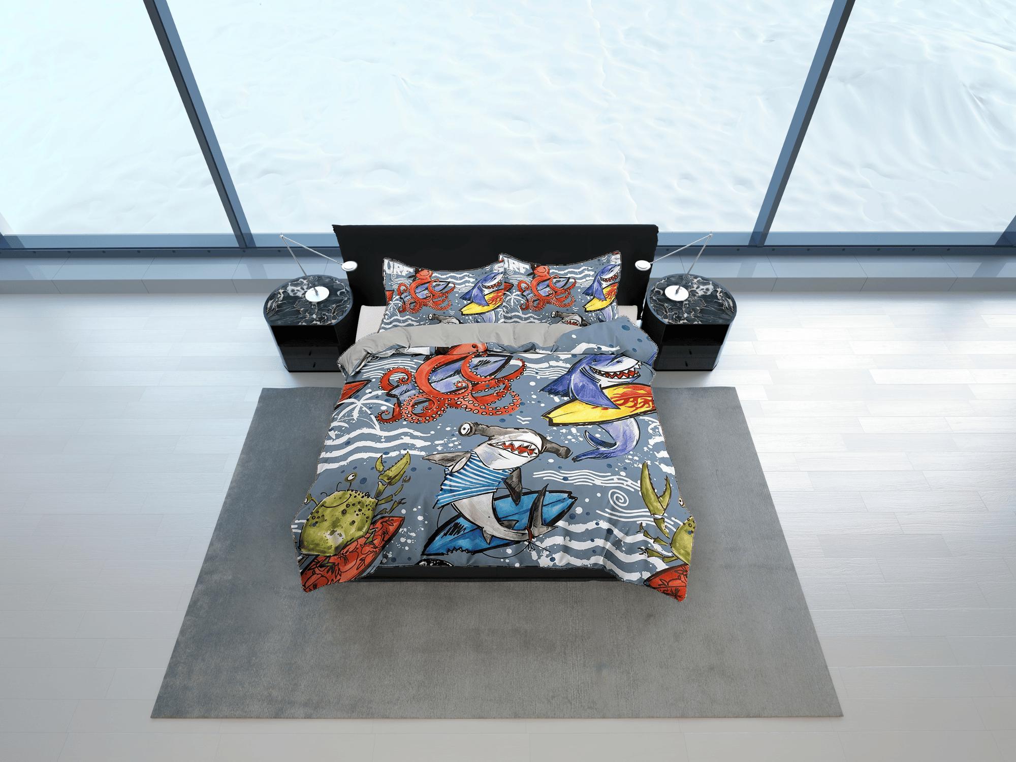 daintyduvet Octopus and Sharks Bedding, Duvet Cover Set & Pillowcase, Zipper Bedding, Dorm Bedding, Teens Adult Duvet King Queen Full Twin Single