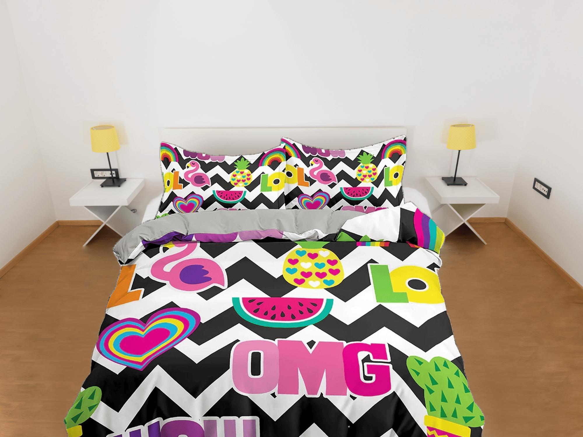 daintyduvet Omg funky black and white bedding, duvet cover for nursery kids, crib bedding with pillowcase, baby zipper bedding, king queen full twin