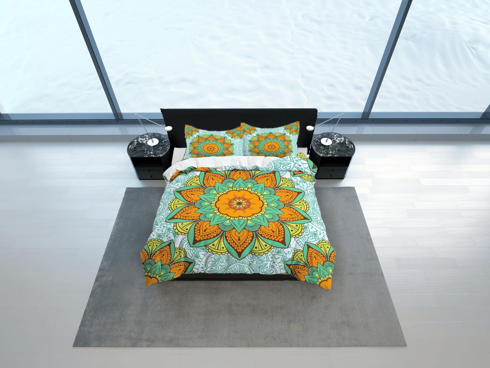 daintyduvet Orange mandala summer duvet cover boho bedding set full, queen, king, dorm bedding, aesthetic room decor indian bedspread maximalist decor