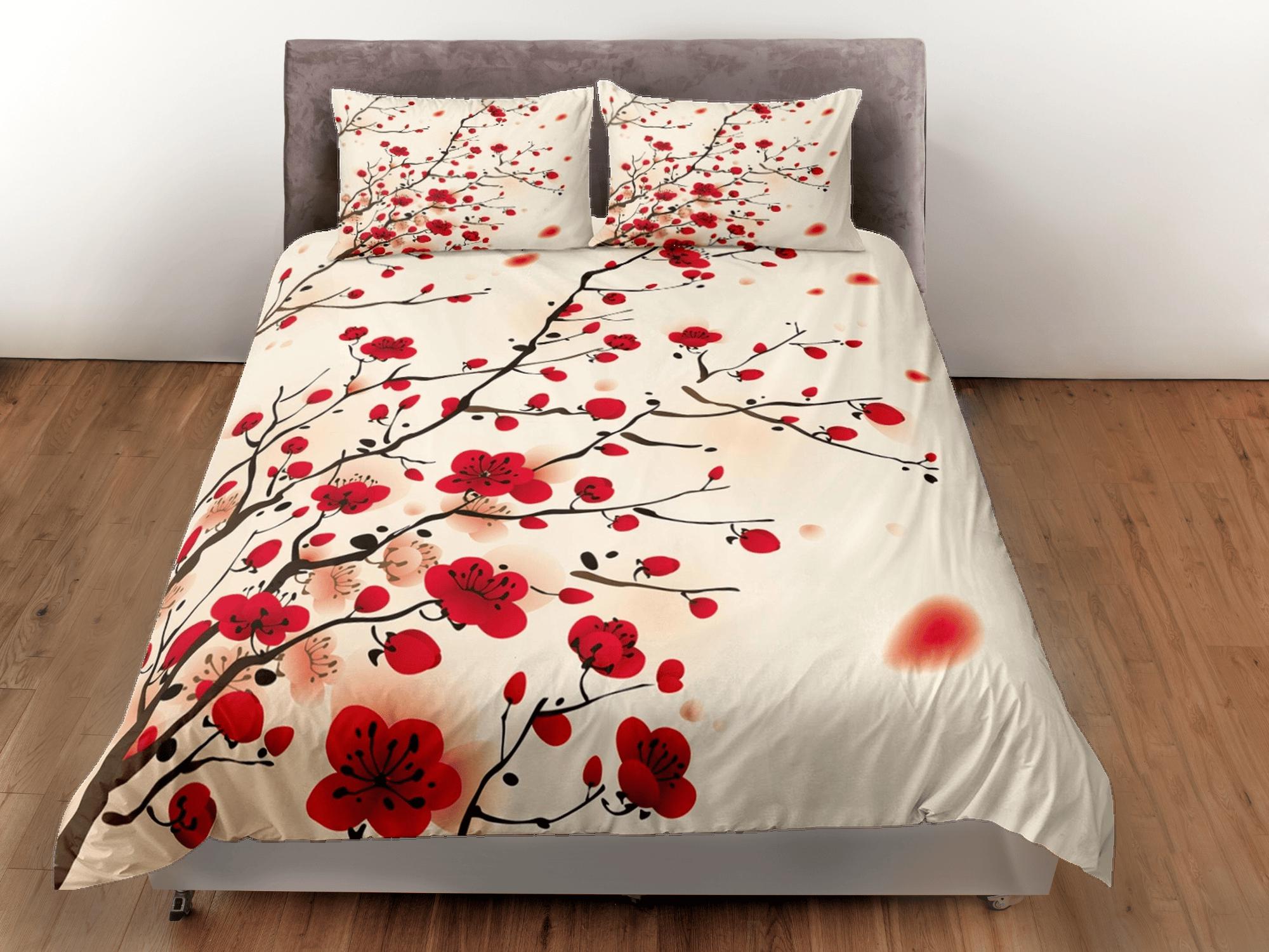 daintyduvet Oriental cherry blossom beige bedding floral prints duvet cover queen, king, boho bedding designer bedspread full size bedding aesthetic
