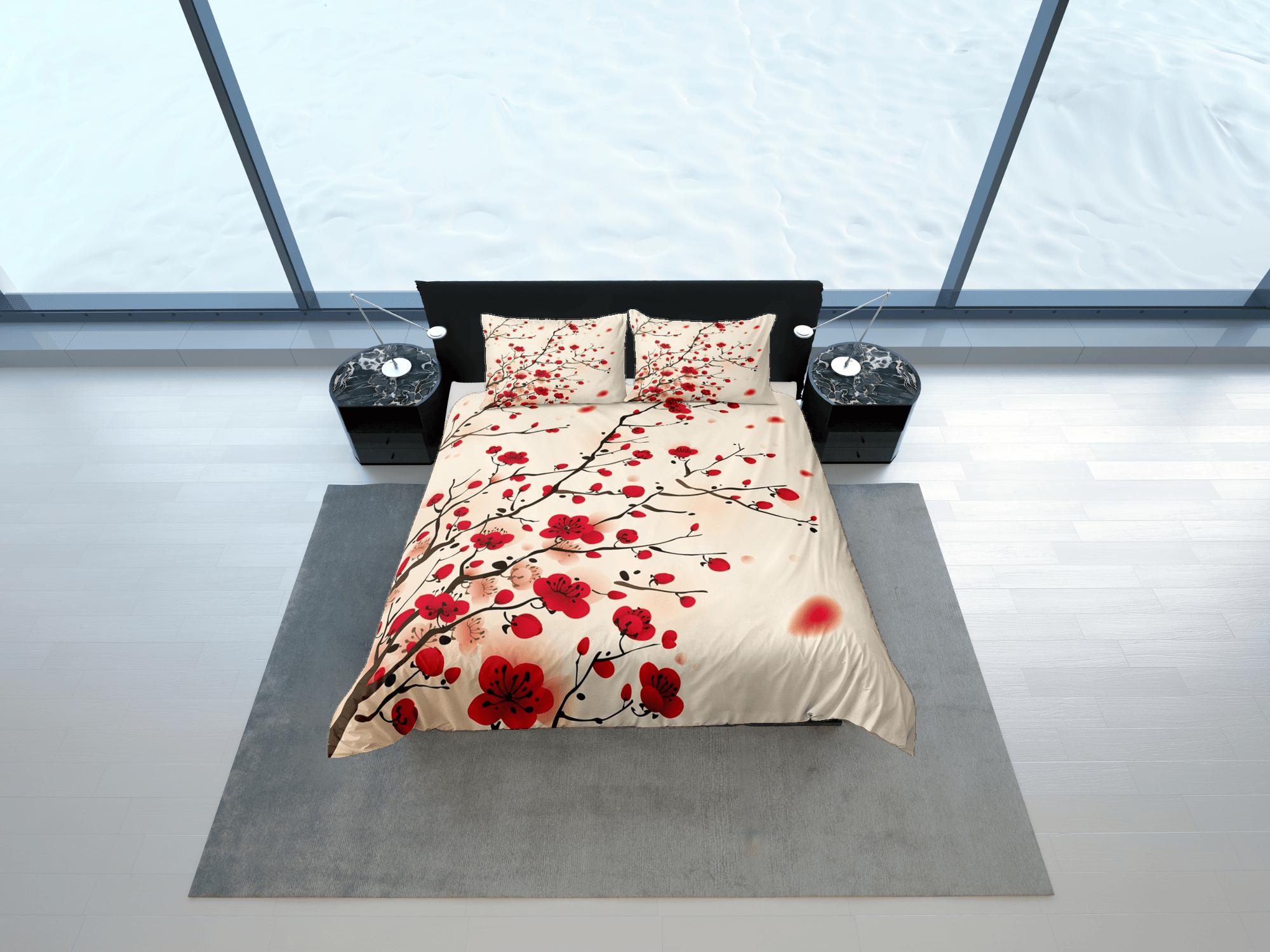 daintyduvet Oriental cherry blossom beige bedding floral prints duvet cover queen, king, boho bedding designer bedspread full size bedding aesthetic