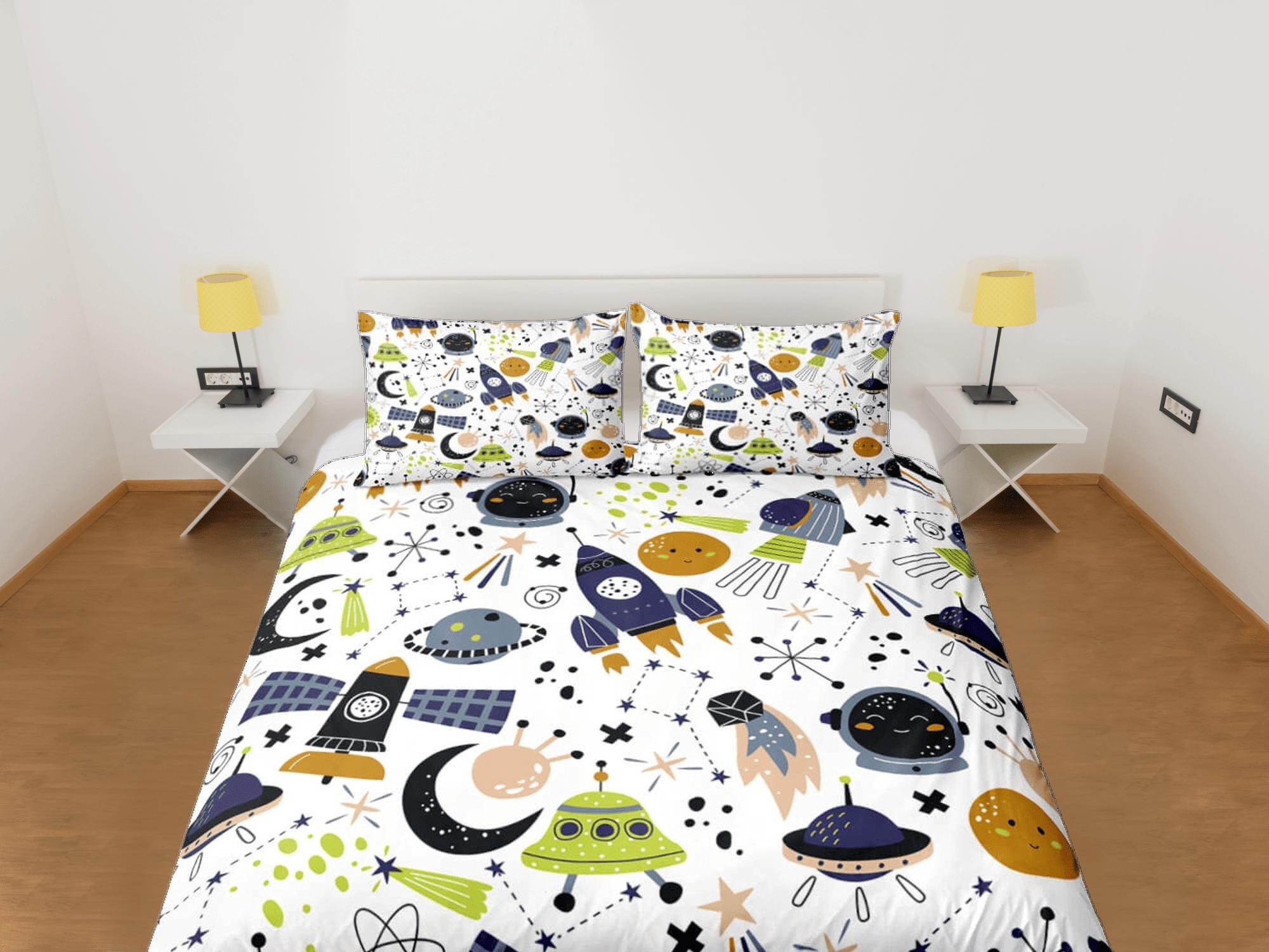 daintyduvet Outer space duvet cover set for kids, galaxy bedding set full, king, queen, astronomy dorm bedding, toddler bedding aesthetic bedspread