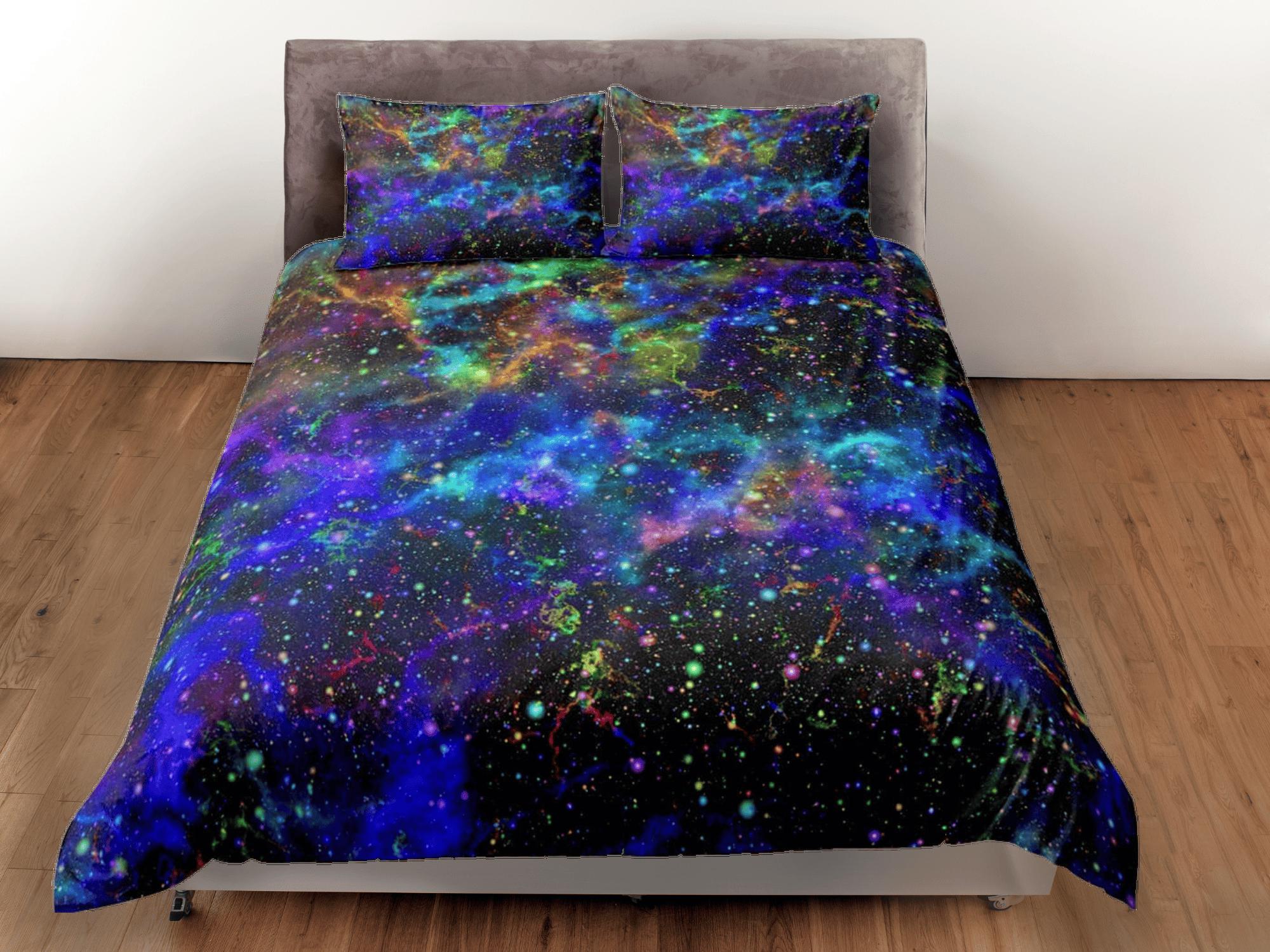 daintyduvet Paint splatter galaxy bedding, outer space bedding set full, cosmic duvet cover king, queen, dorm bedding, toddler bedding aesthetic duvet