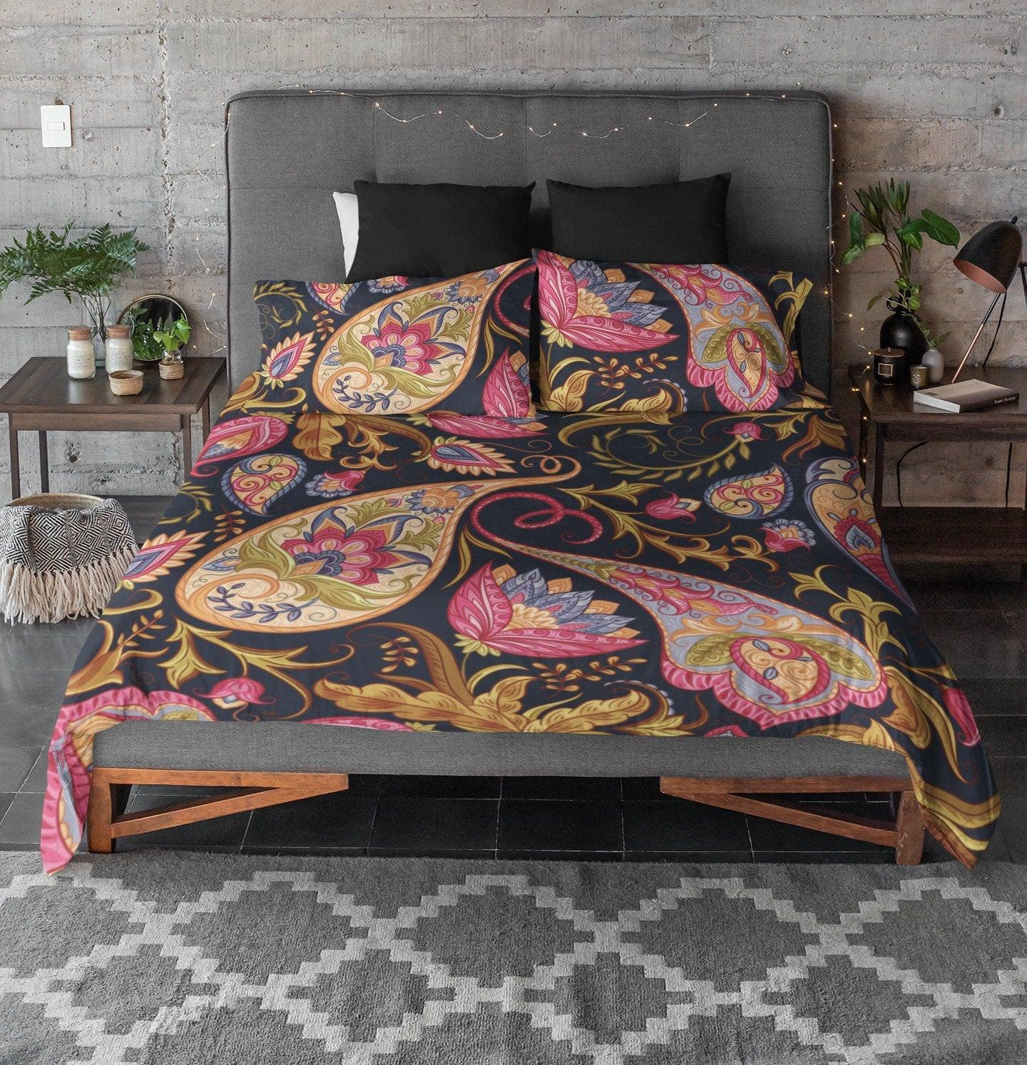 daintyduvet Paisley Black Duvet Cover Set | Dorm Bedding Set with Pillow Cover Case