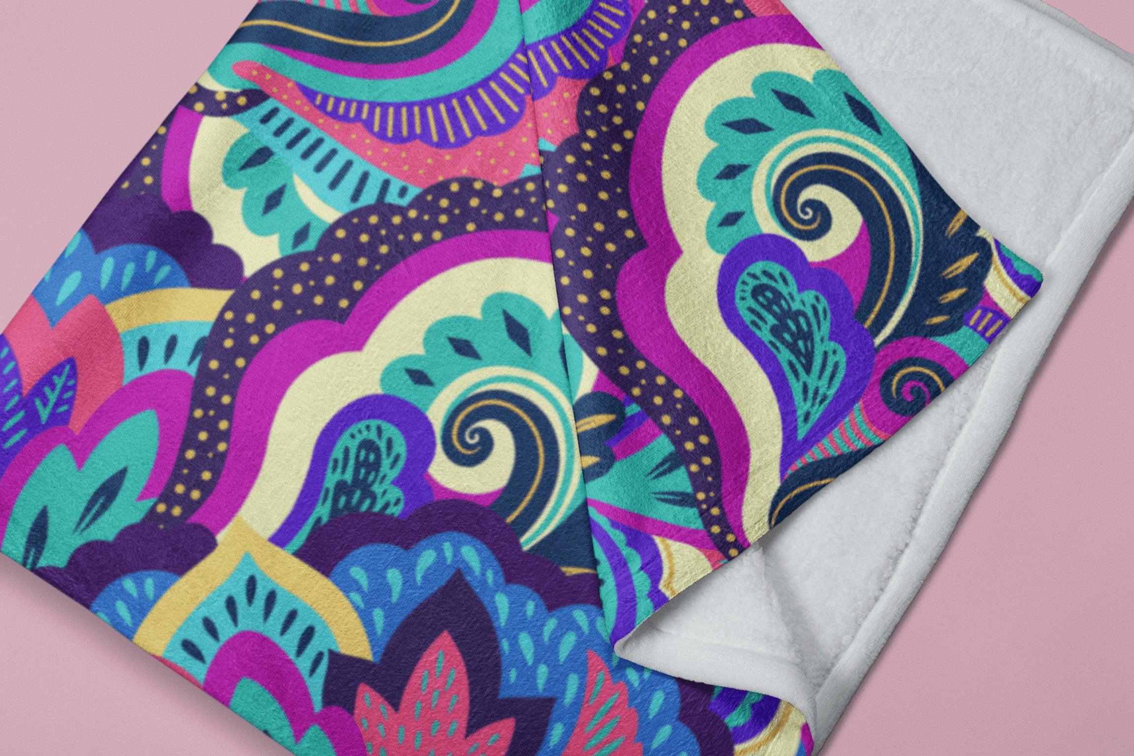 daintyduvet Paisley Swirl Green Violet Colorful Soft Fluffy Velvet Flannel Fleece Throw Blanket