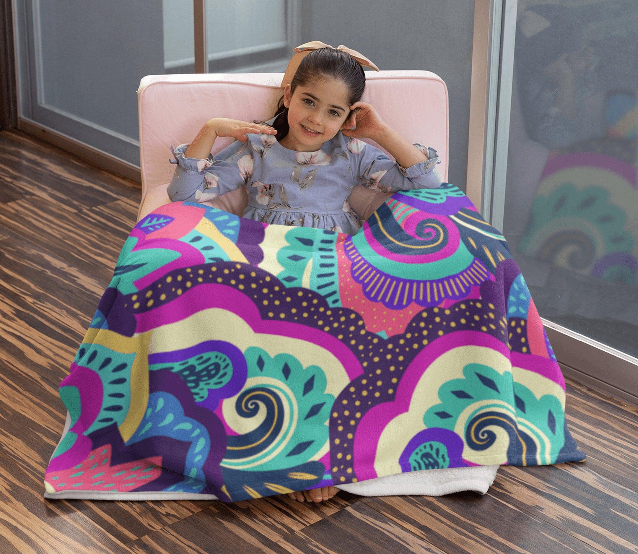 daintyduvet Paisley Swirl Green Violet Colorful Soft Fluffy Velvet Flannel Fleece Throw Blanket