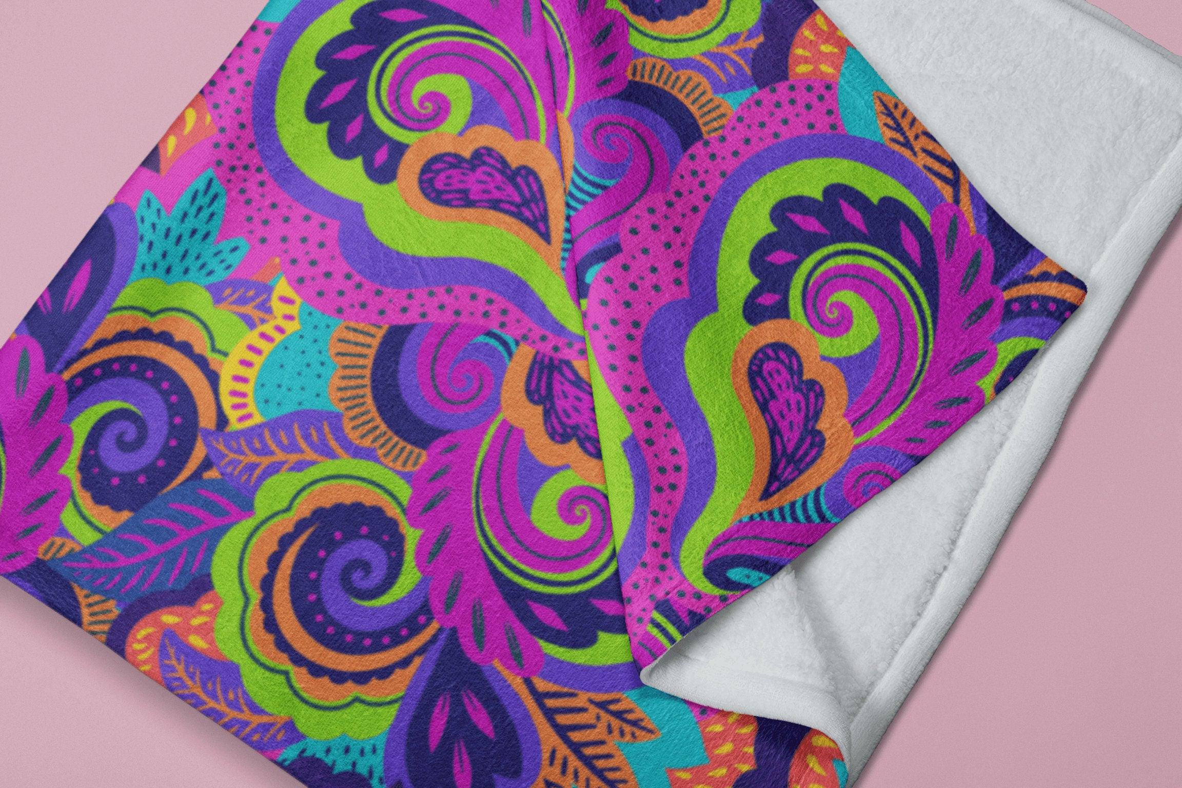 daintyduvet Paisley Swirl Pink Green Purple Colorful Fluffy Velvet Flannel Fleece Throw Blanket