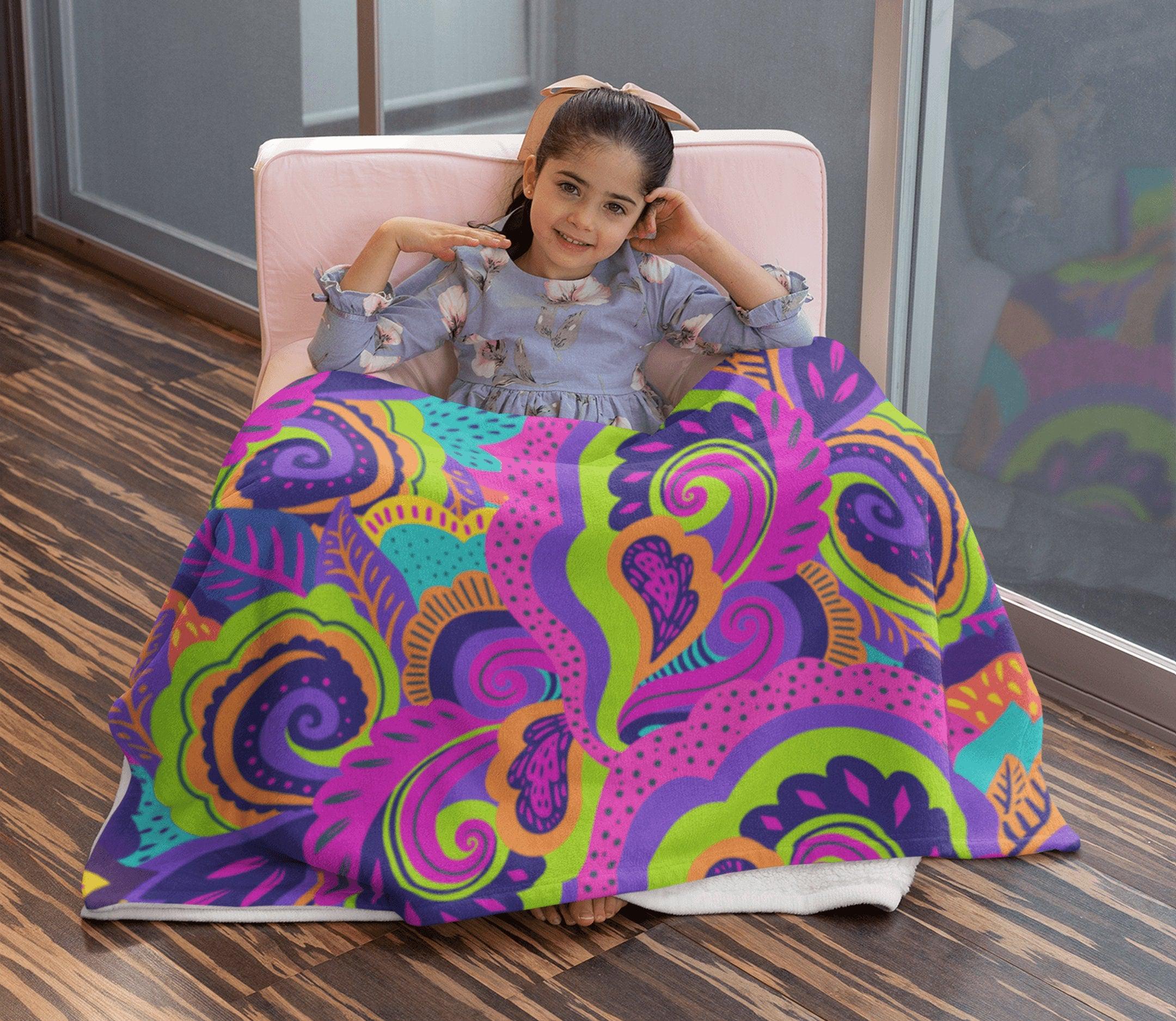 daintyduvet Paisley Swirl Pink Green Purple Colorful Fluffy Velvet Flannel Fleece Throw Blanket