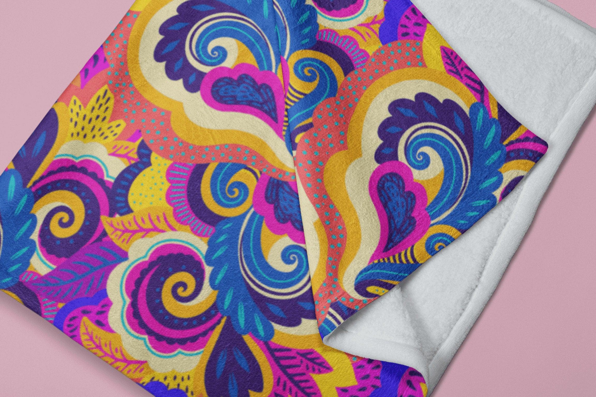 daintyduvet Paisley Swirl Yellow Pink Blue Colorful Fluffy Velvet Flannel Fleece Throw Blanket