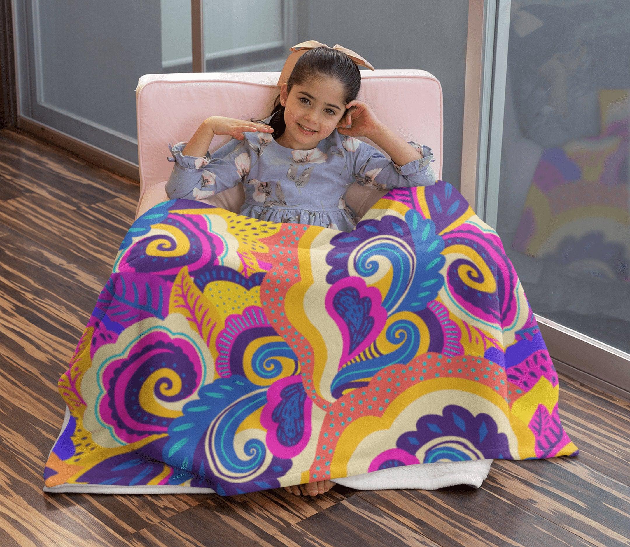 daintyduvet Paisley Swirl Yellow Pink Blue Colorful Fluffy Velvet Flannel Fleece Throw Blanket