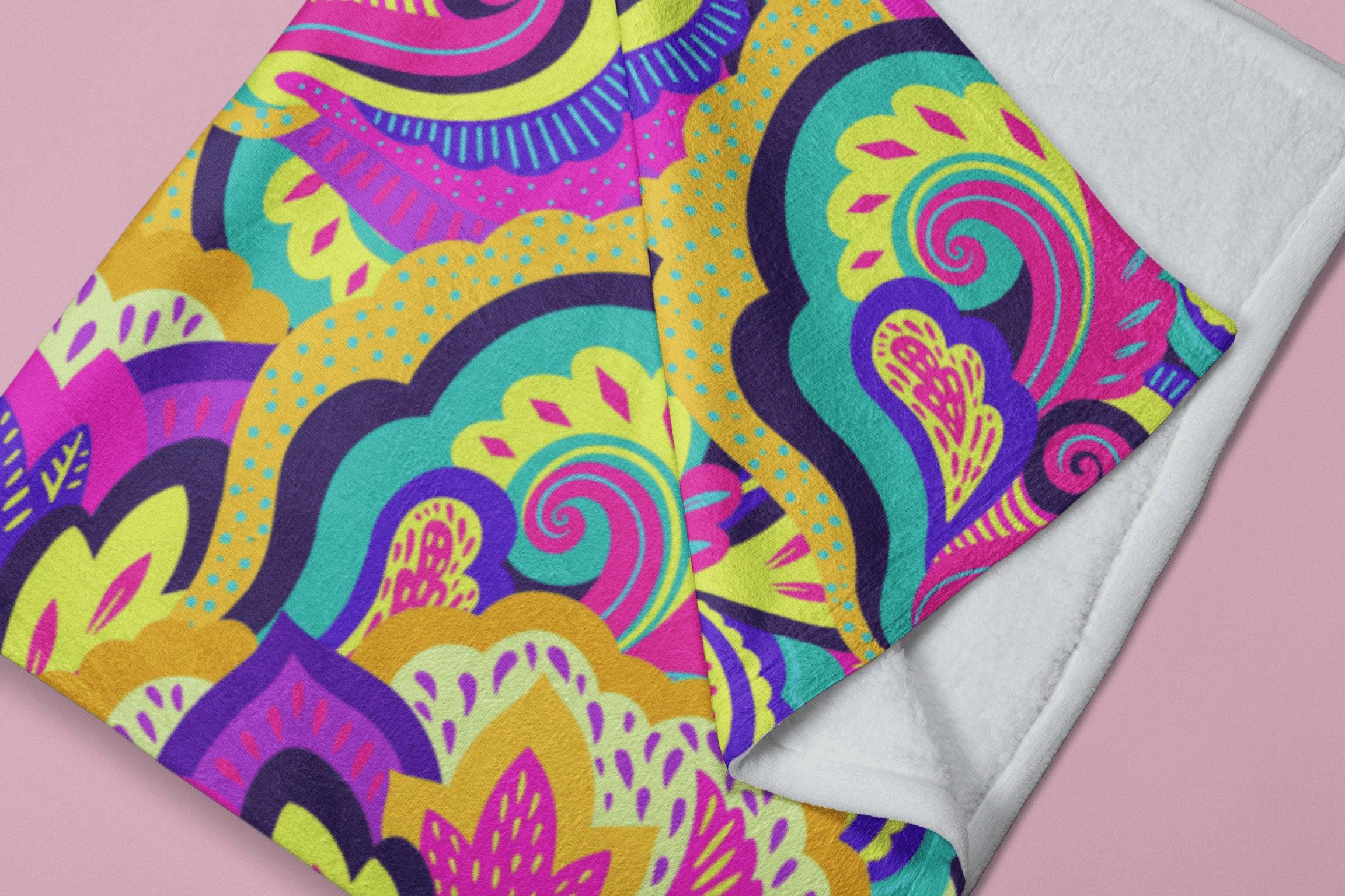 daintyduvet Paisley Swirl Yellow Pink Colorful Soft Fluffy Velvet Flannel Fleece Throw Blanket