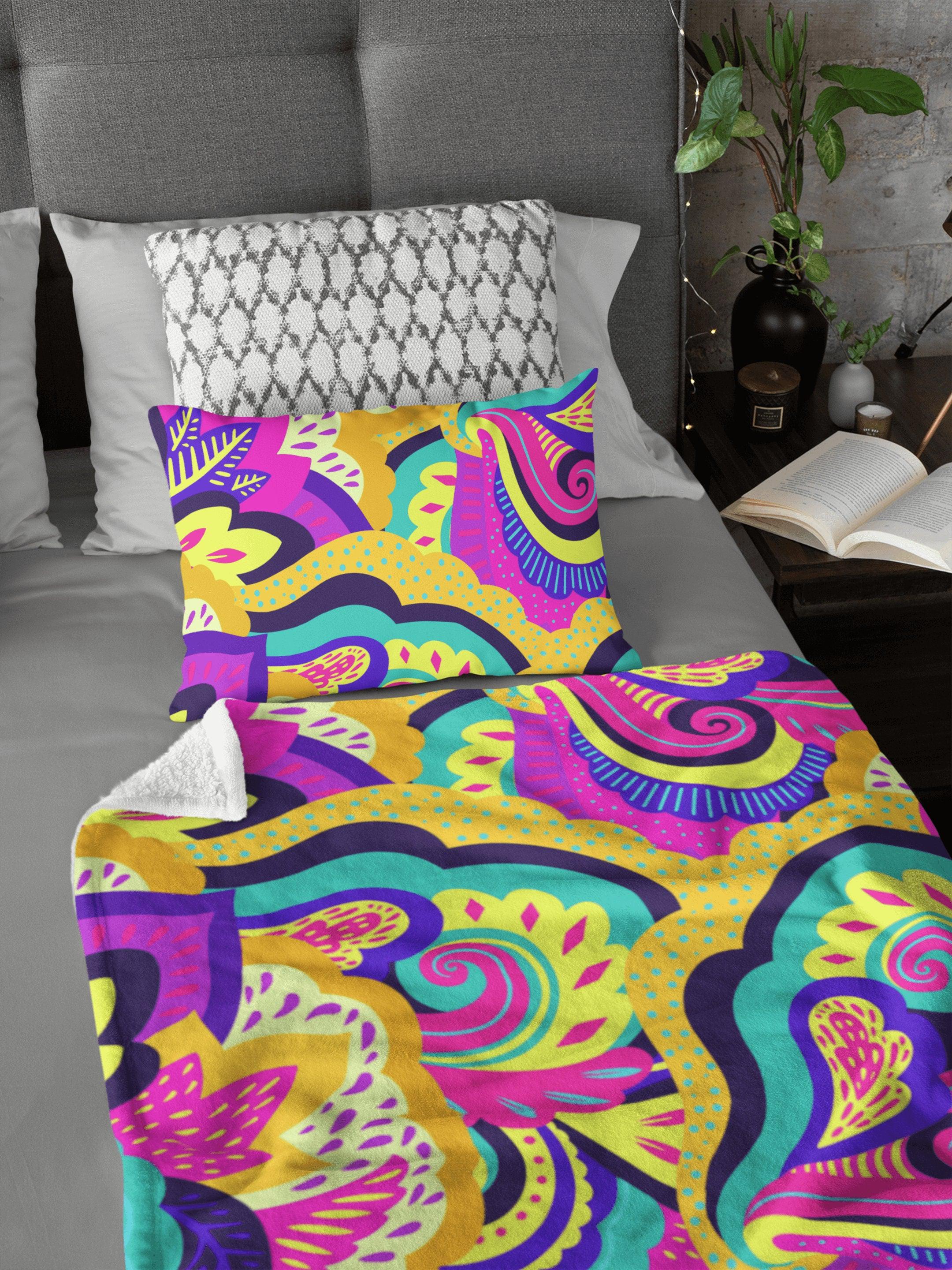 daintyduvet Paisley Swirl Yellow Pink Colorful Soft Fluffy Velvet Flannel Fleece Throw Blanket