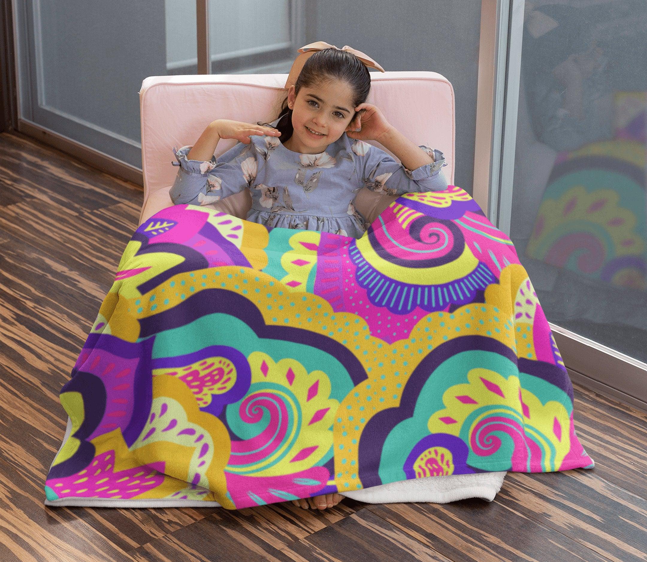 daintyduvet Paisley Swirl Yellow Pink Colorful Soft Fluffy Velvet Flannel Fleece Throw Blanket