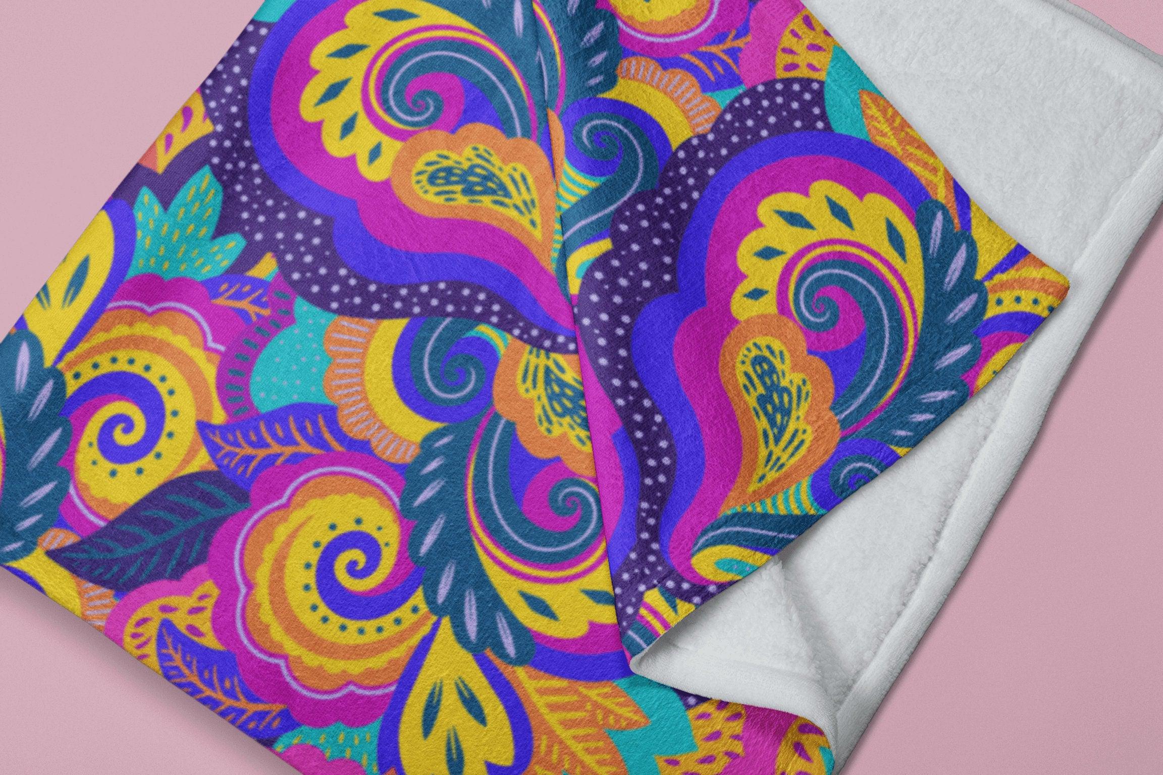 daintyduvet Paisley Swirl Yellow Purple Pink Colorful Fluffy Velvet Flannel Fleece Throw Blanket