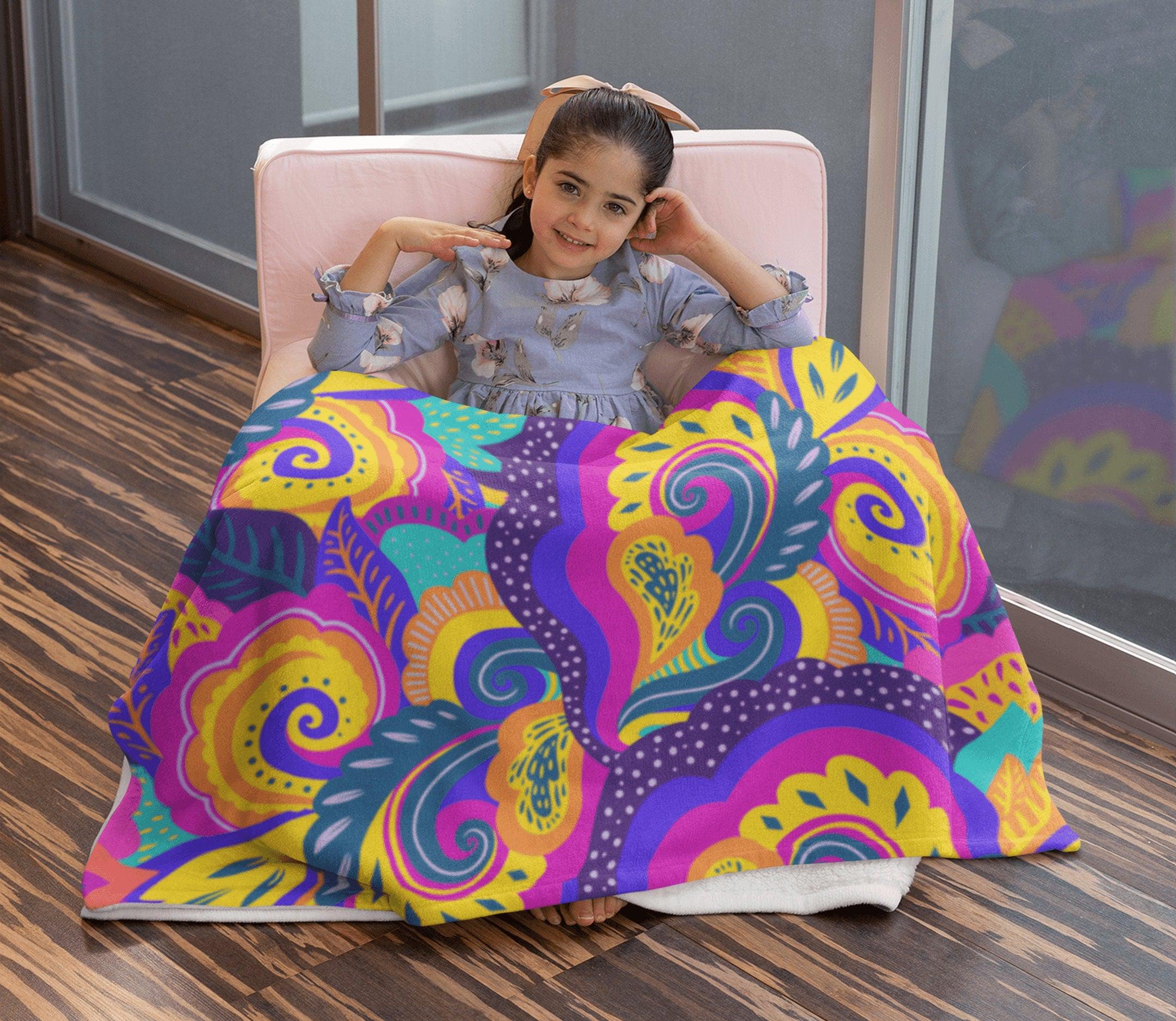 daintyduvet Paisley Swirl Yellow Purple Pink Colorful Fluffy Velvet Flannel Fleece Throw Blanket