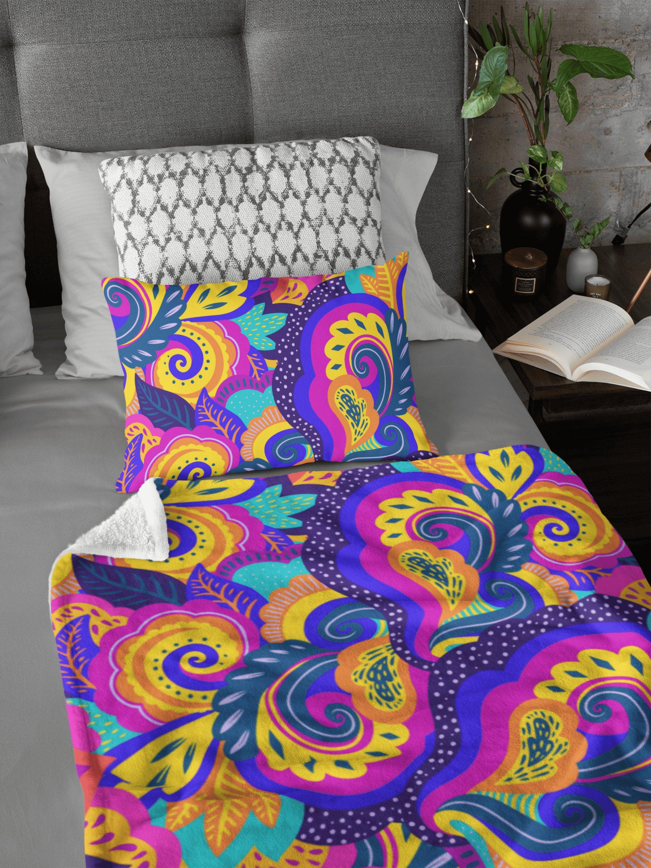 daintyduvet Paisley Swirl Yellow Purple Pink Colorful Fluffy Velvet Flannel Fleece Throw Blanket