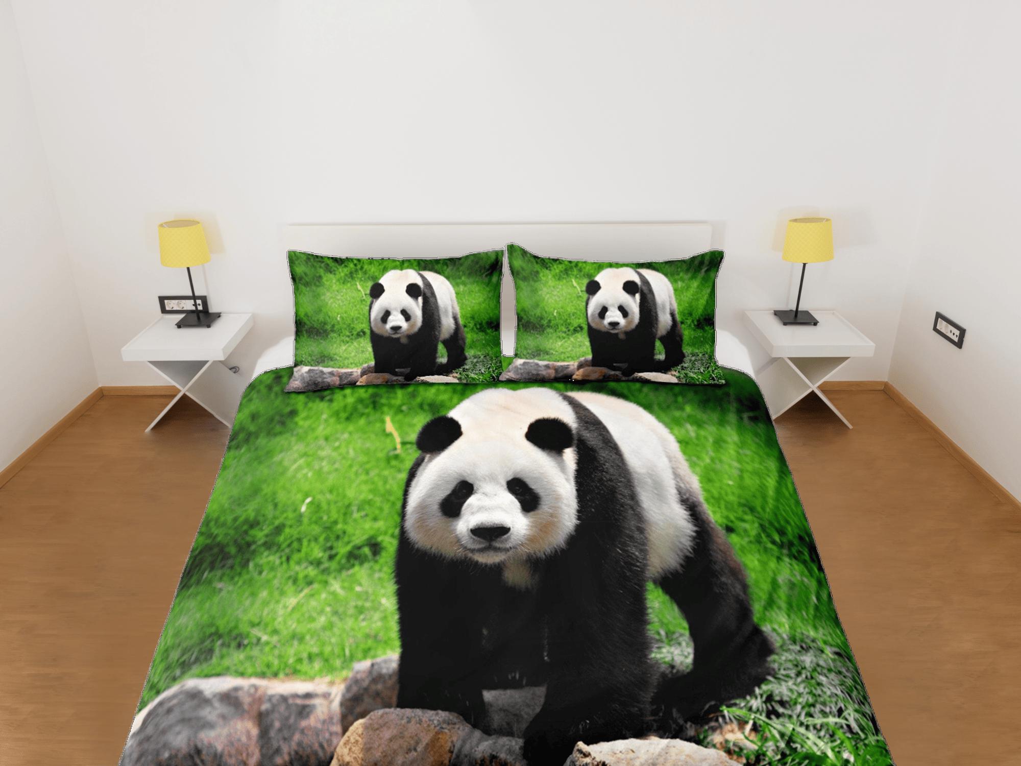 daintyduvet Panda in grassland duvet cover kids, bedding set full, king, queen, dorm bedding, toddler bedding, aesthetic bedspread, panda lovers gift