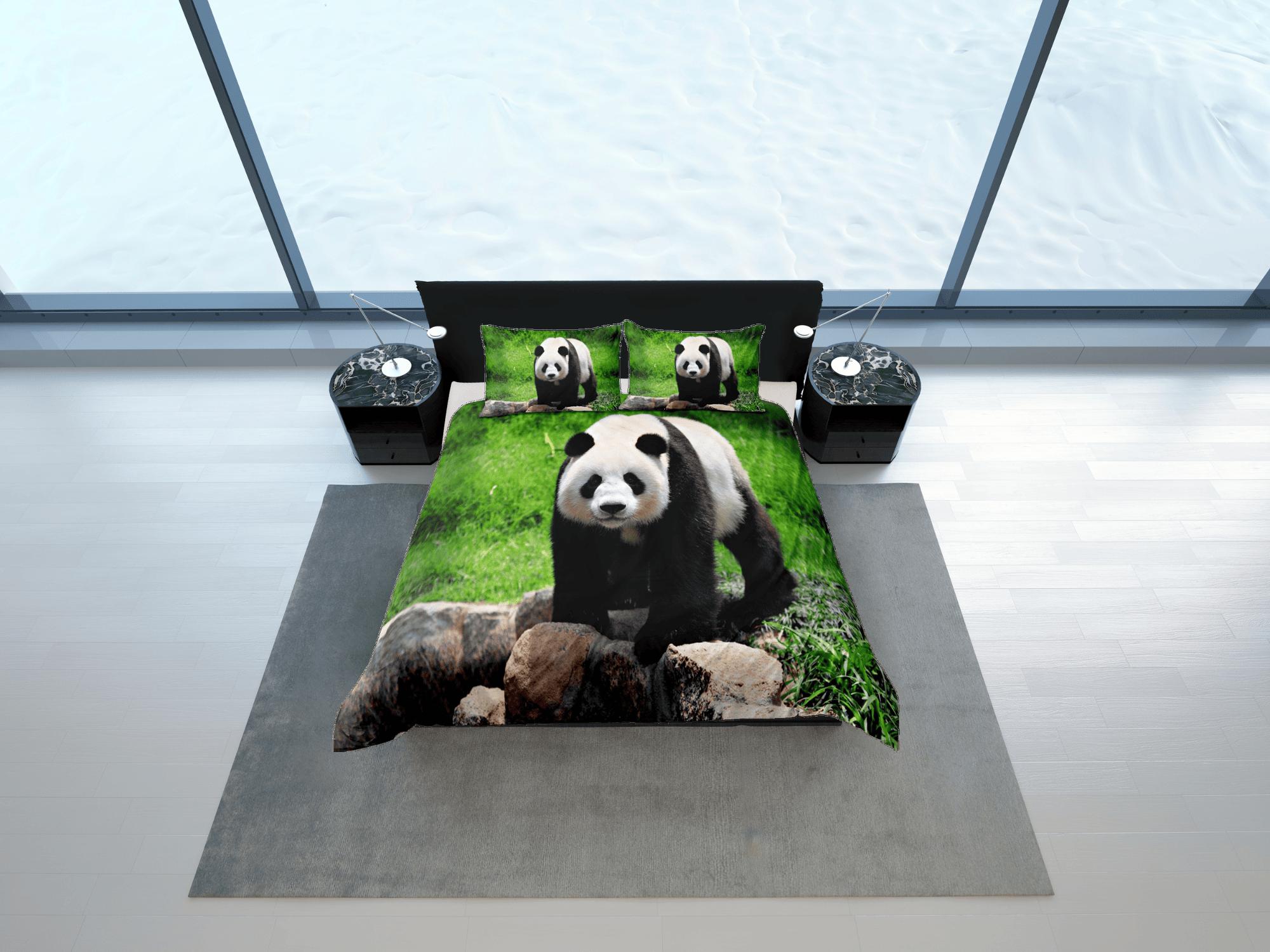 daintyduvet Panda in grassland duvet cover kids, bedding set full, king, queen, dorm bedding, toddler bedding, aesthetic bedspread, panda lovers gift