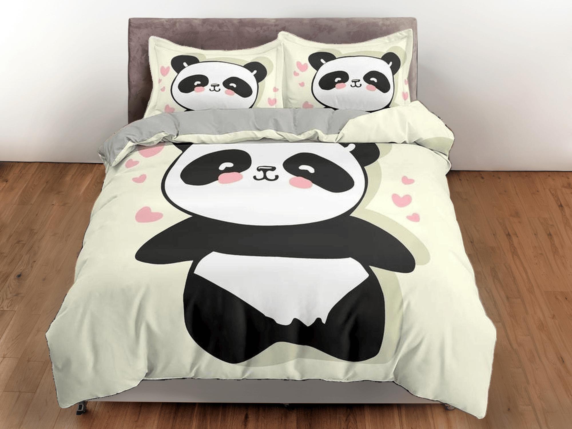daintyduvet Panda in love duvet cover set for kids, bedding set full, king, queen, dorm bedding, toddler bedding, aesthetic bedspread, panda lovers gift