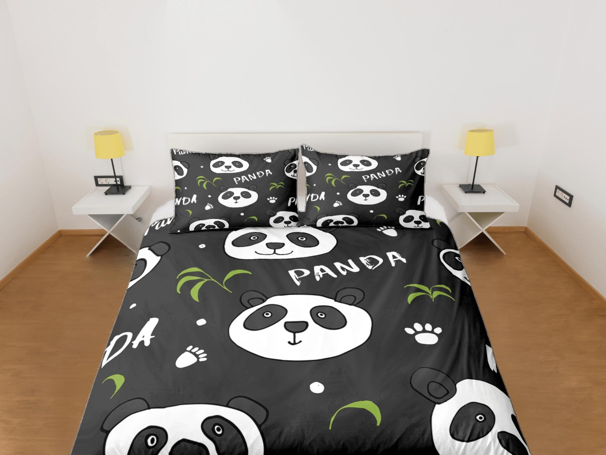 daintyduvet Panda paws black duvet cover for kids, bedding set full, king, queen, dorm bedding, toddler bedding, aesthetic bedspread, panda lovers gift