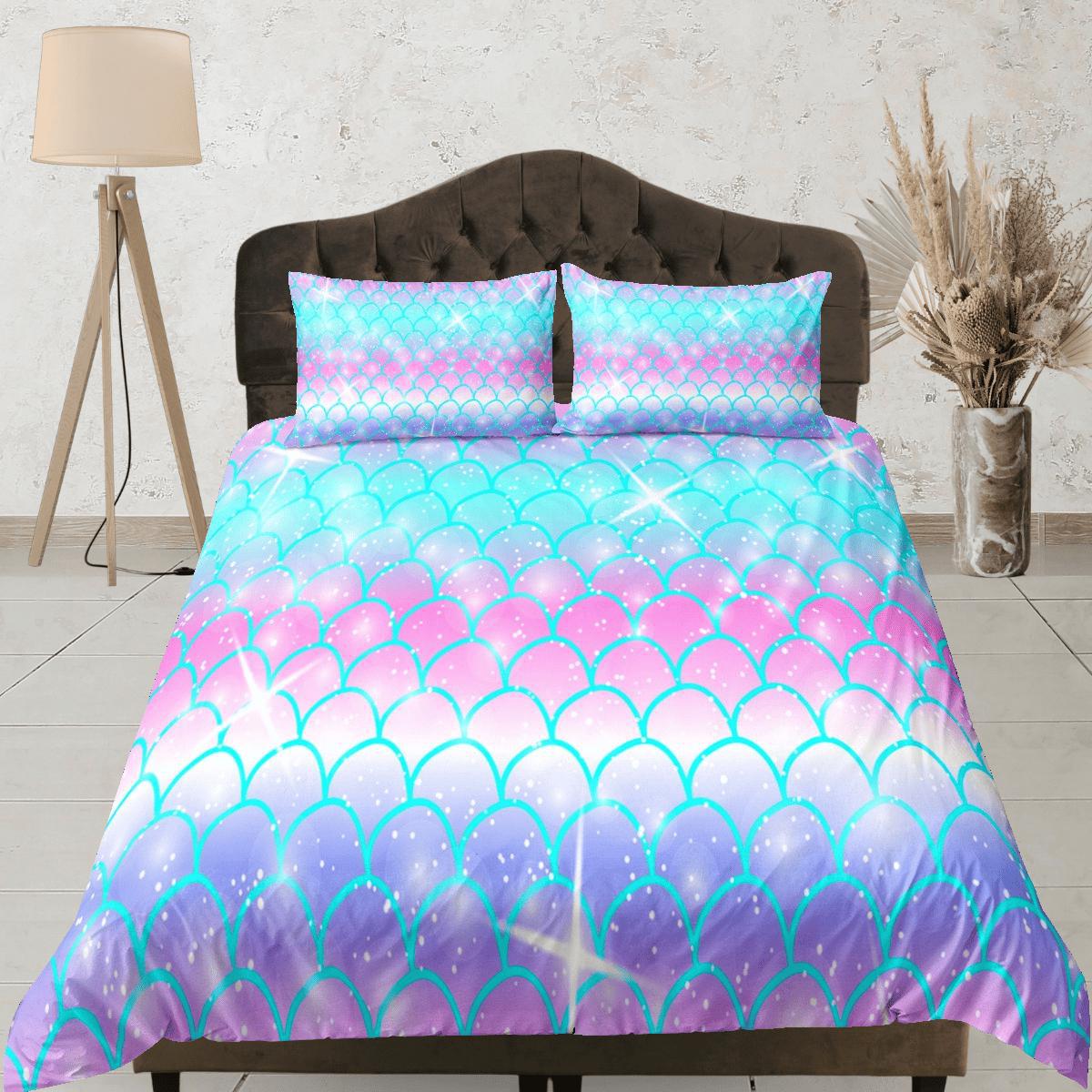 daintyduvet Pastel Unicorn Rainbow Duvet Cover Set, Mermaid Tail Blanket Dorm Bedding, Comforter Cover Twin, Kids Bedding