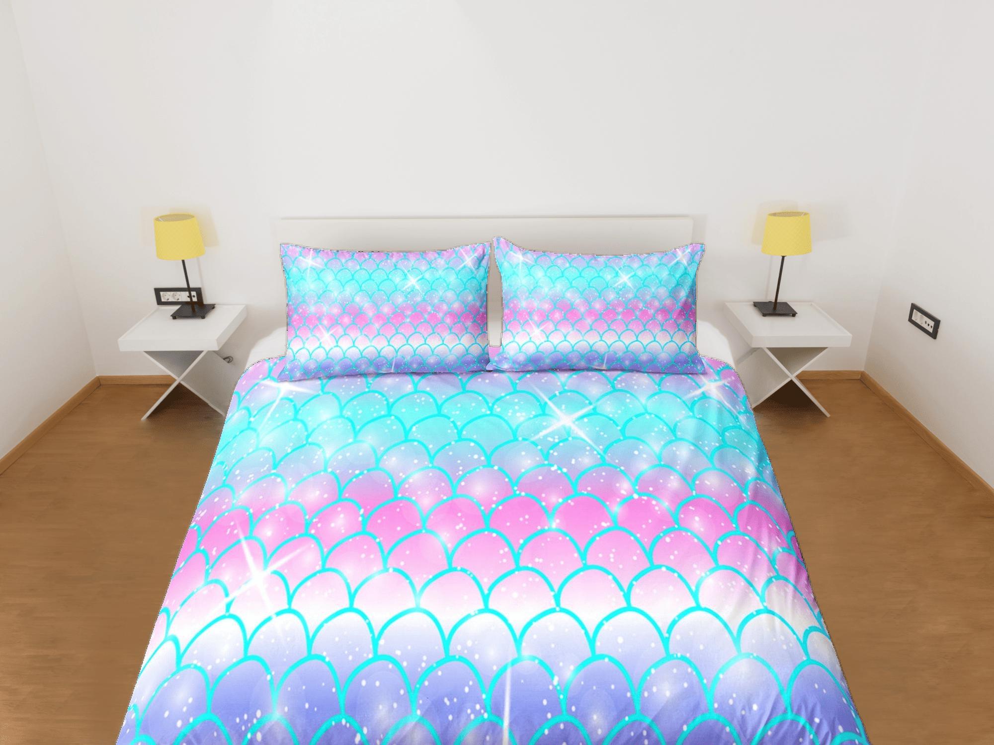 daintyduvet Pastel Unicorn Rainbow Duvet Cover Set, Mermaid Tail Blanket Dorm Bedding, Comforter Cover Twin, Kids Bedding